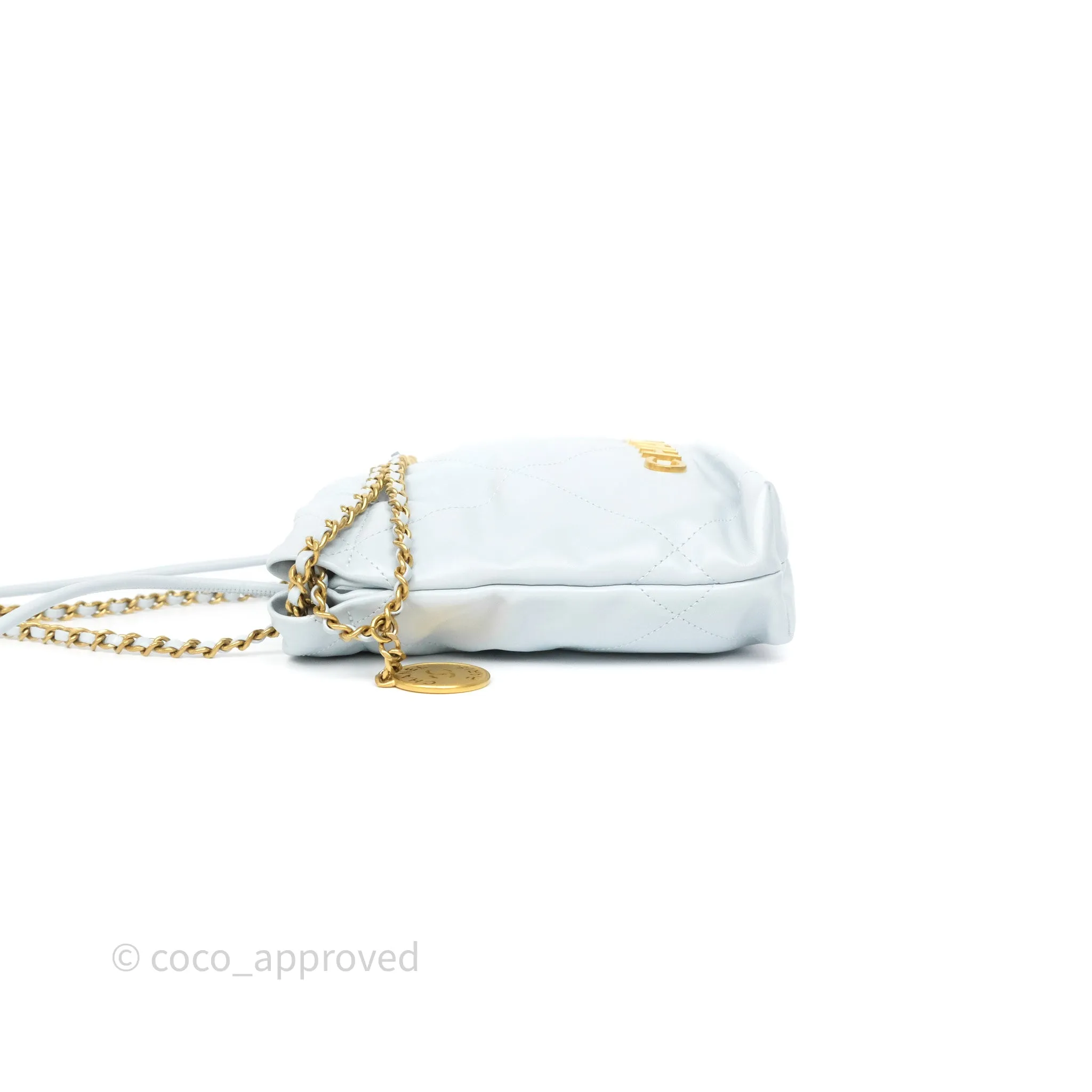 Chanel 22 Mini Bag Light Blue Shiny Crumpled Calfskin