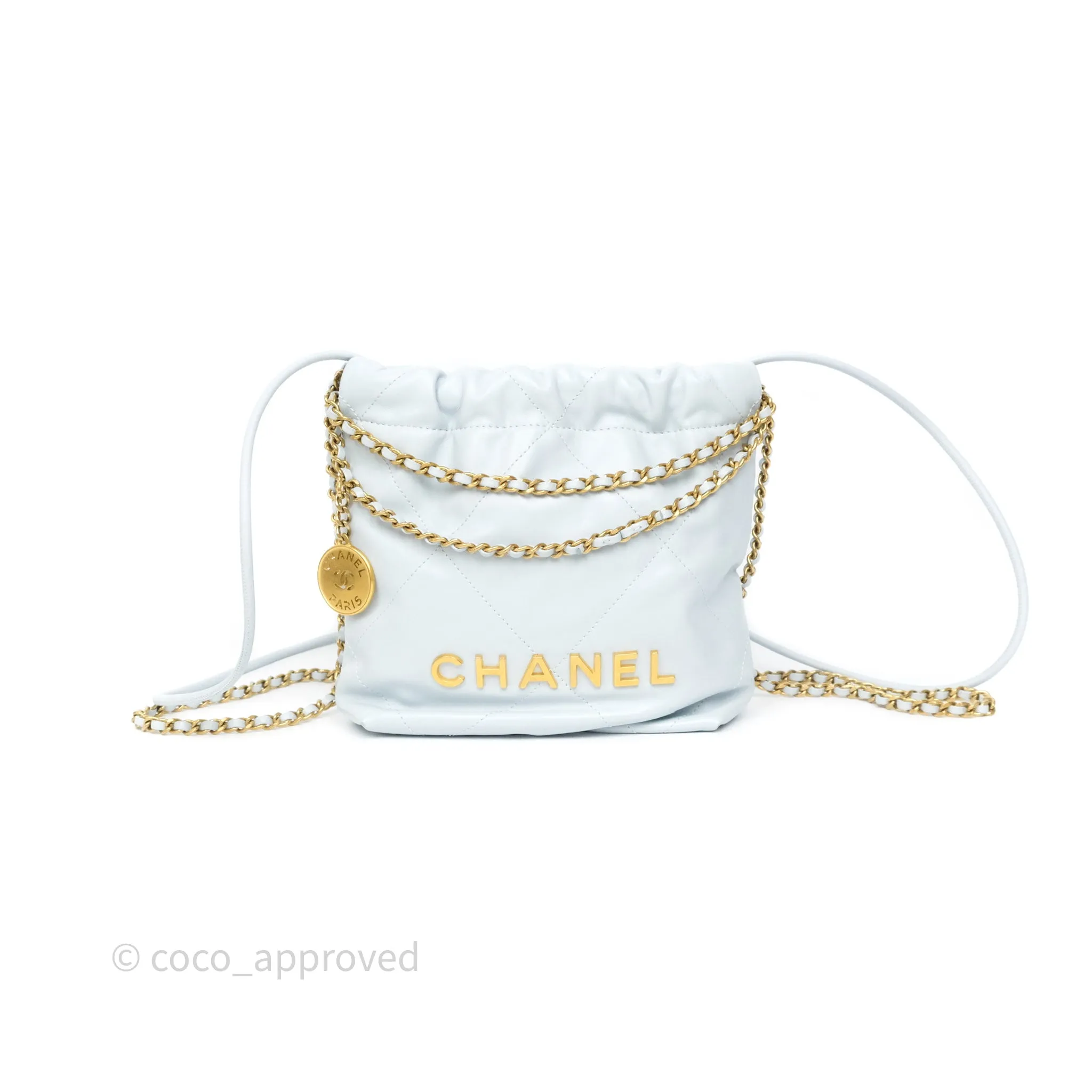 Chanel 22 Mini Bag Light Blue Shiny Crumpled Calfskin