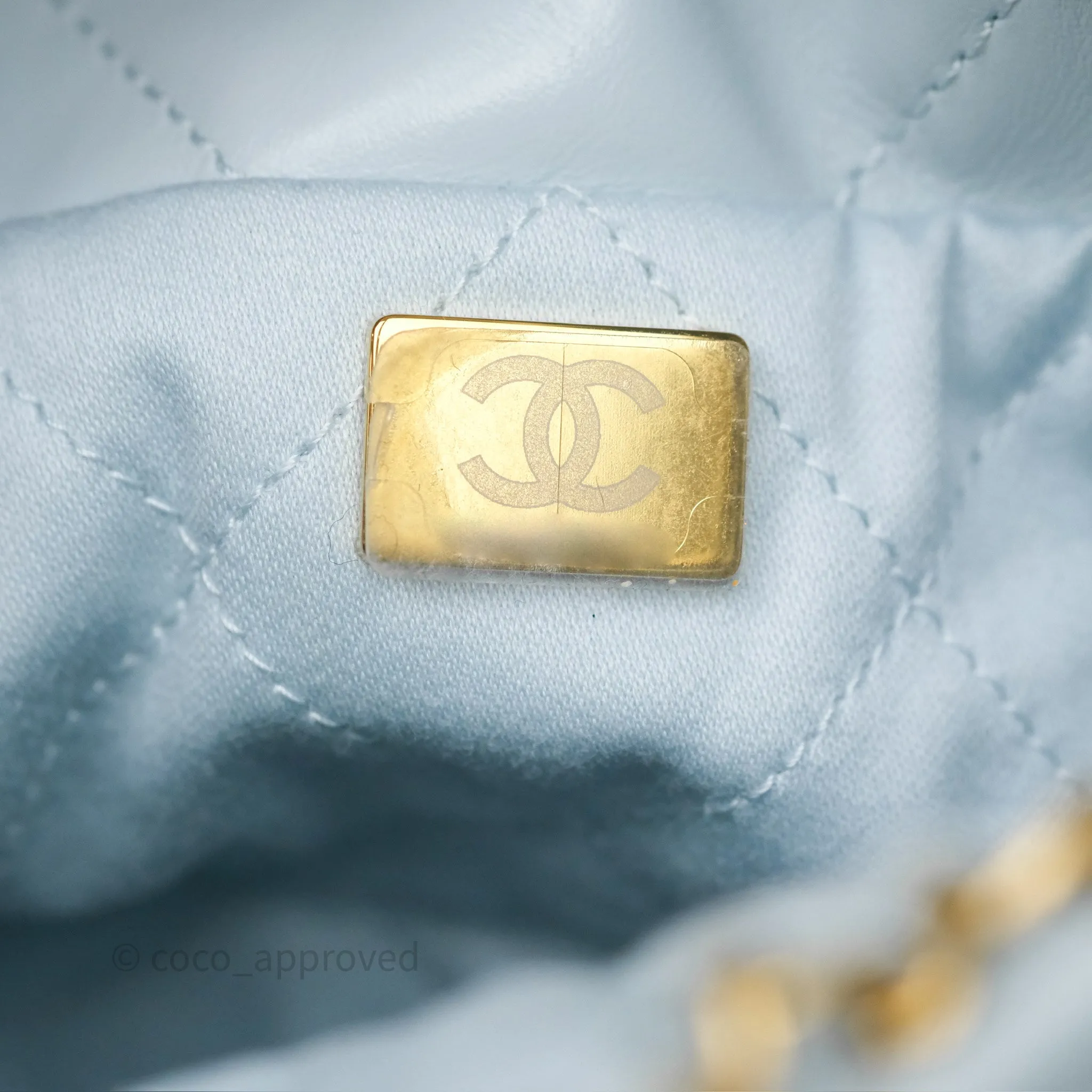 Chanel 22 Mini Bag Light Blue Shiny Crumpled Calfskin