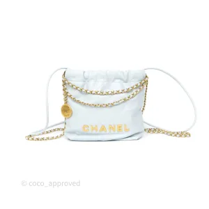 Chanel 22 Mini Bag Light Blue Shiny Crumpled Calfskin