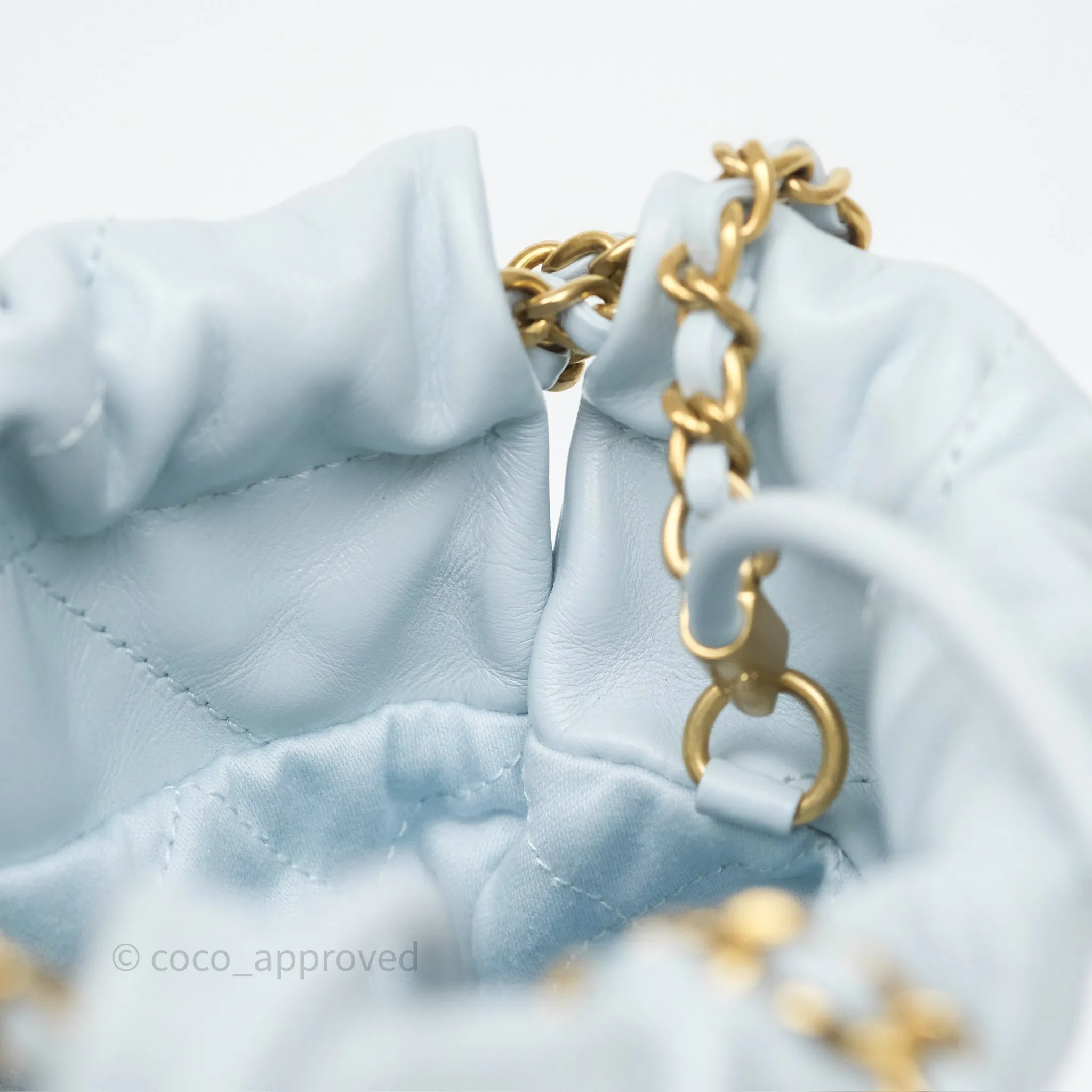 Chanel 22 Mini Bag Light Blue Shiny Crumpled Calfskin