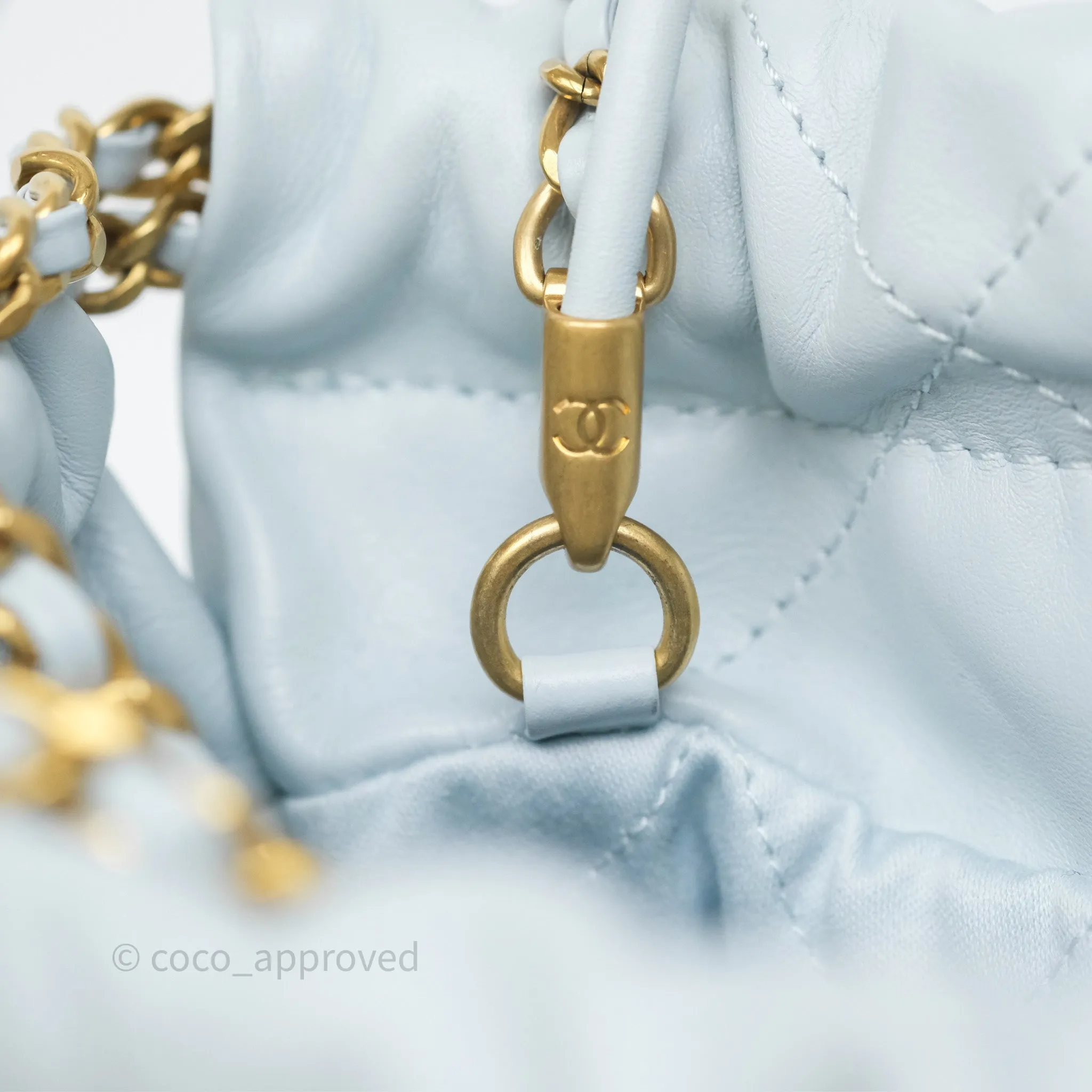 Chanel 22 Mini Bag Light Blue Shiny Crumpled Calfskin