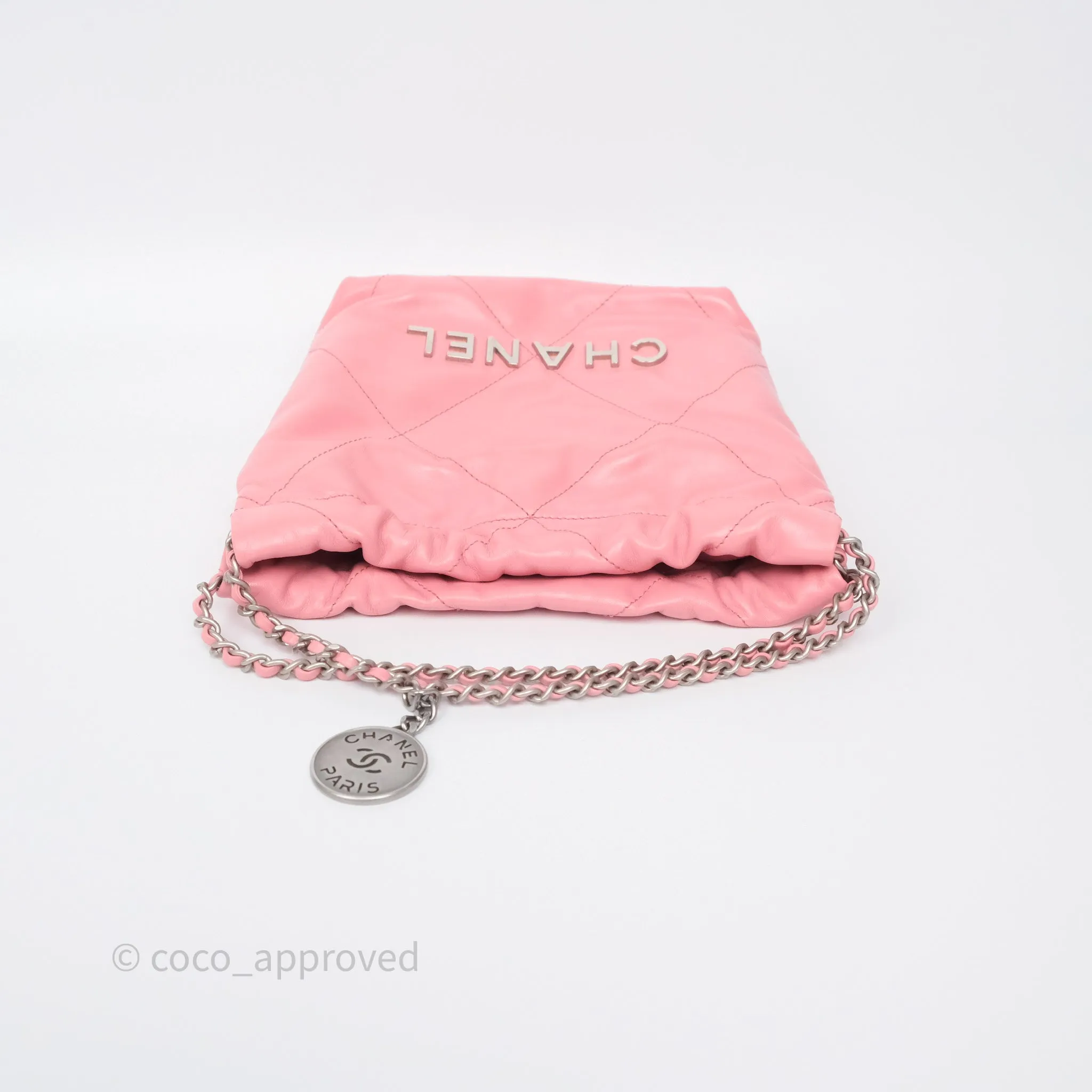 Chanel 22 Mini Bag Pink Shiny Crumpled Calfskin Matte Silver Hardware