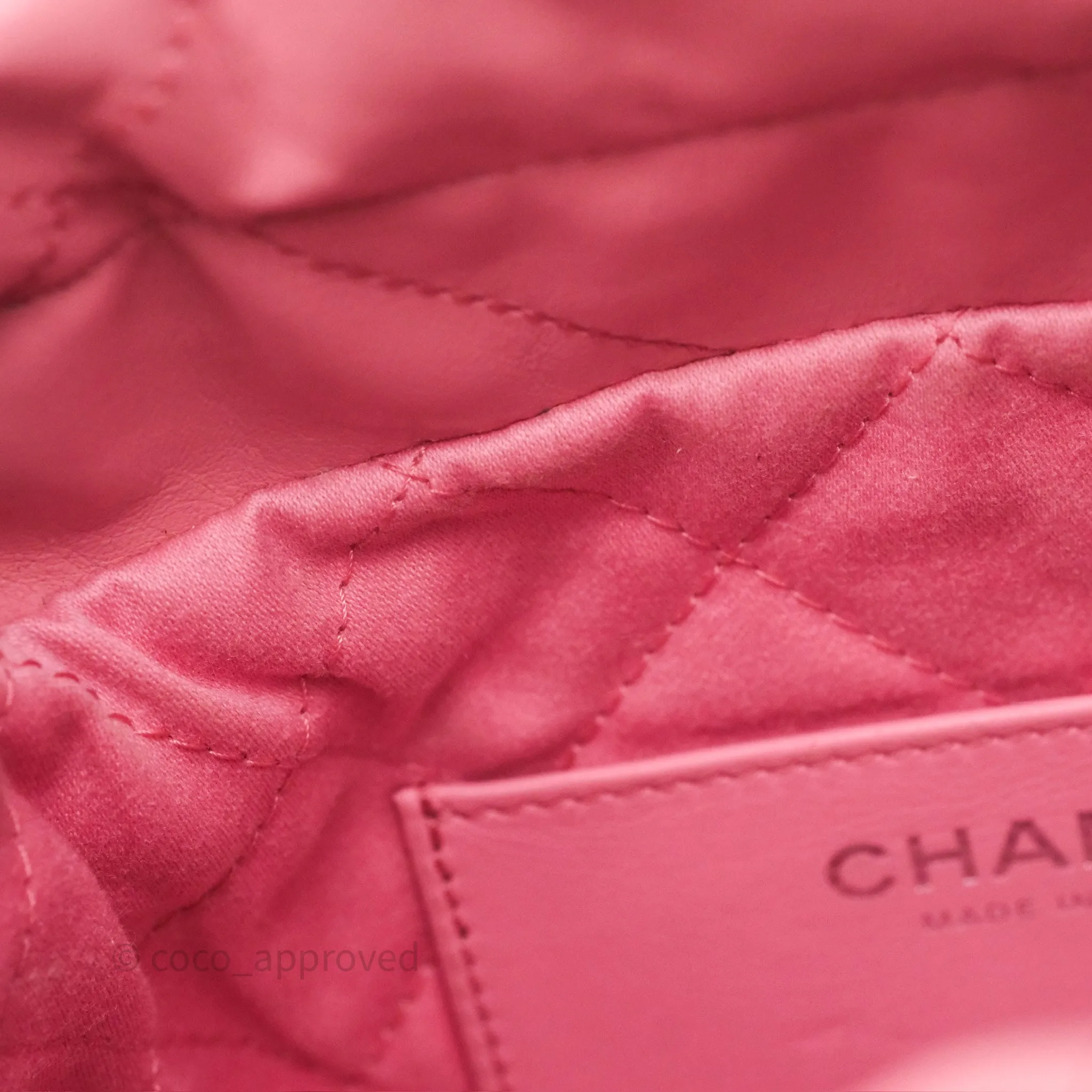 Chanel 22 Mini Bag Pink Shiny Crumpled Calfskin Matte Silver Hardware