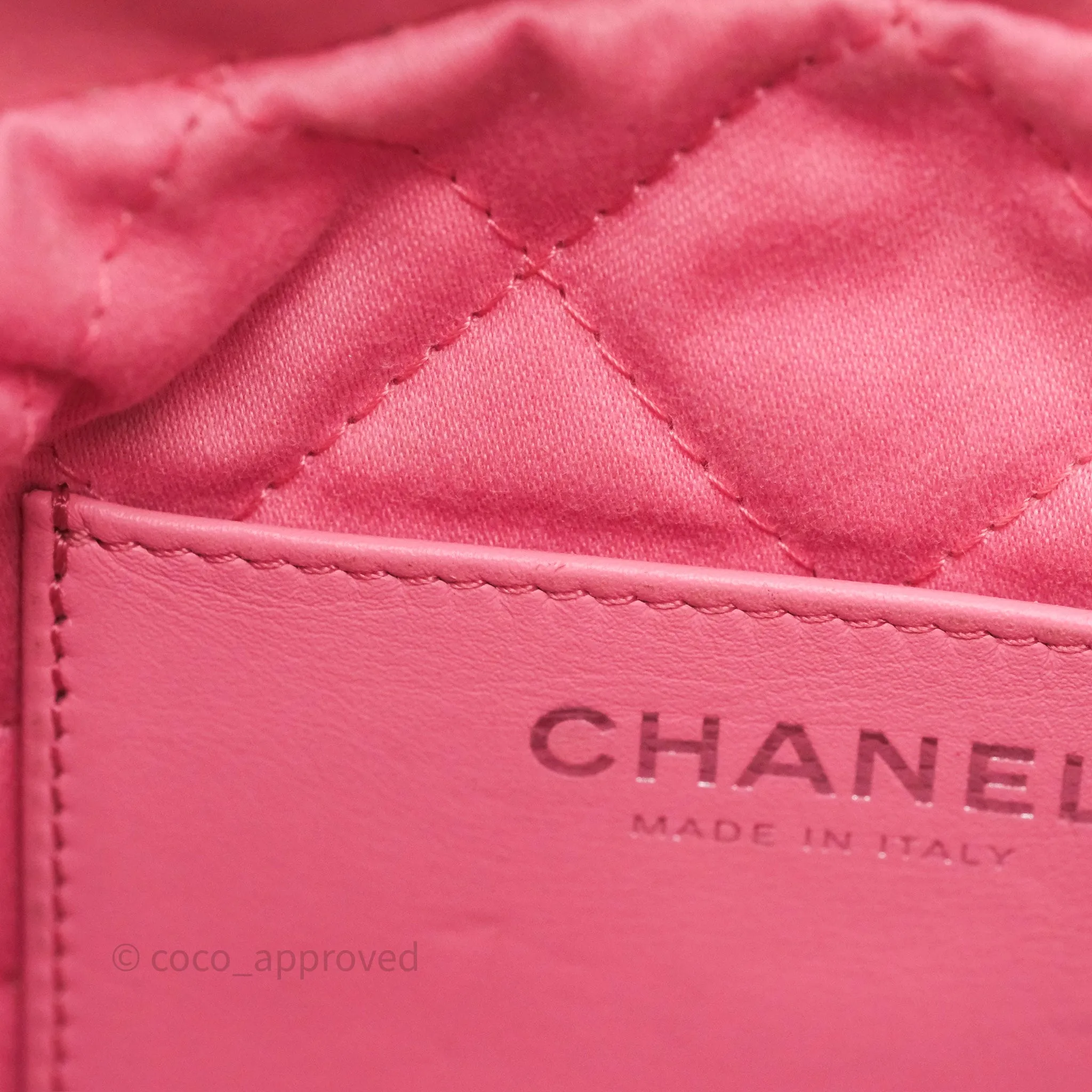 Chanel 22 Mini Bag Pink Shiny Crumpled Calfskin Matte Silver Hardware