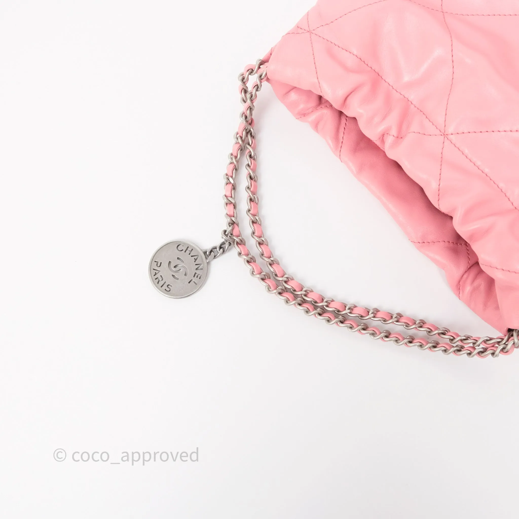Chanel 22 Mini Bag Pink Shiny Crumpled Calfskin Matte Silver Hardware
