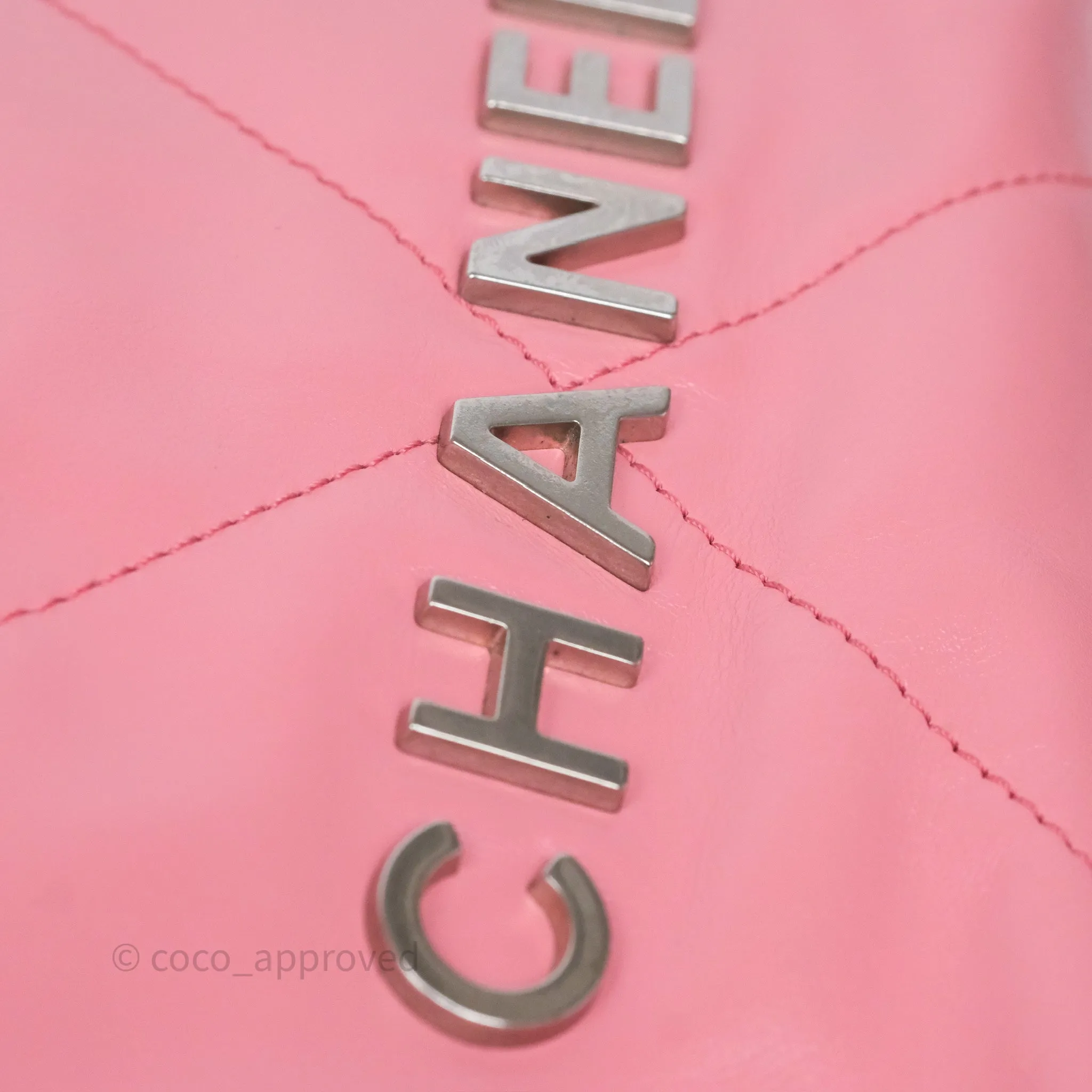 Chanel 22 Mini Bag Pink Shiny Crumpled Calfskin Matte Silver Hardware