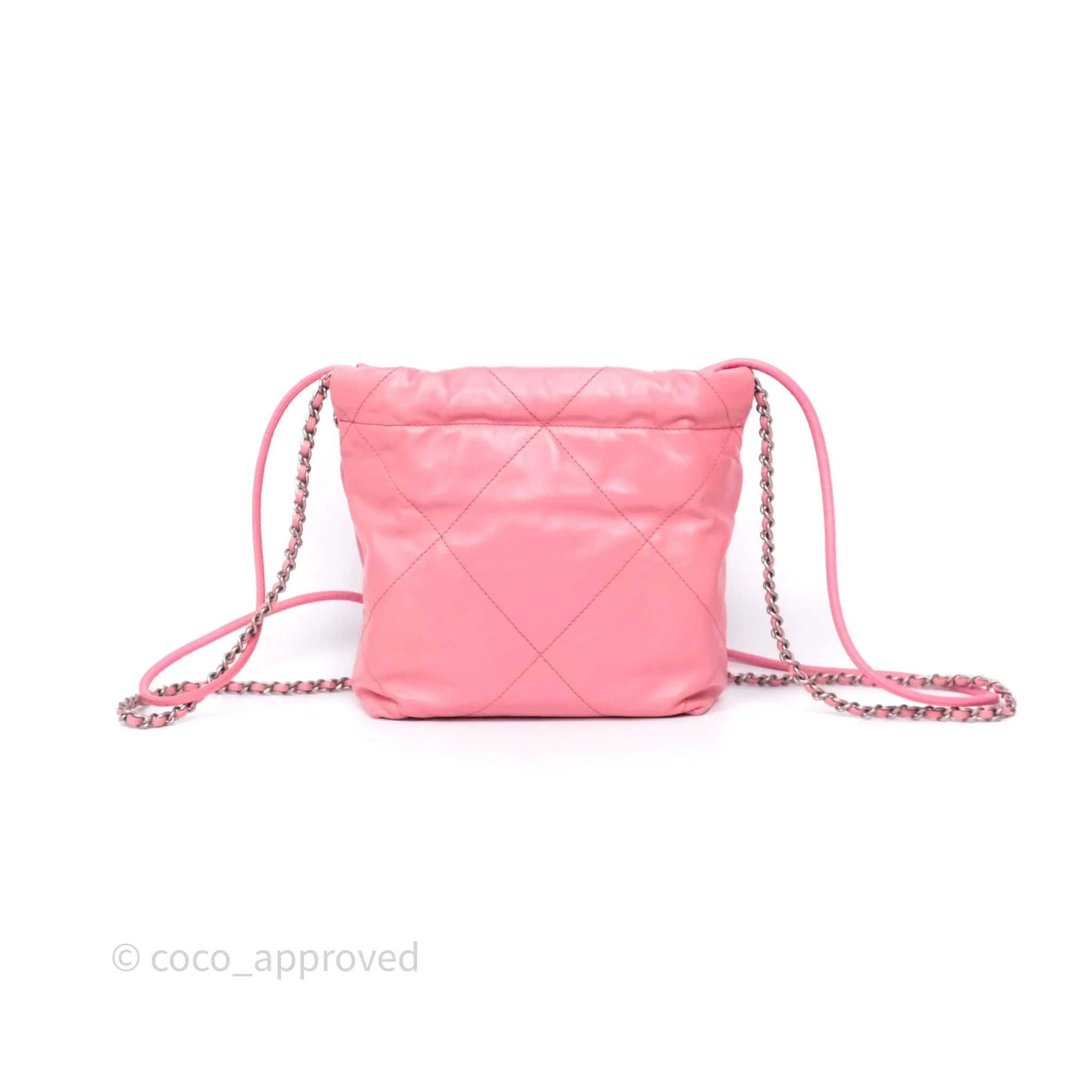 Chanel 22 Mini Bag Pink Shiny Crumpled Calfskin Matte Silver Hardware