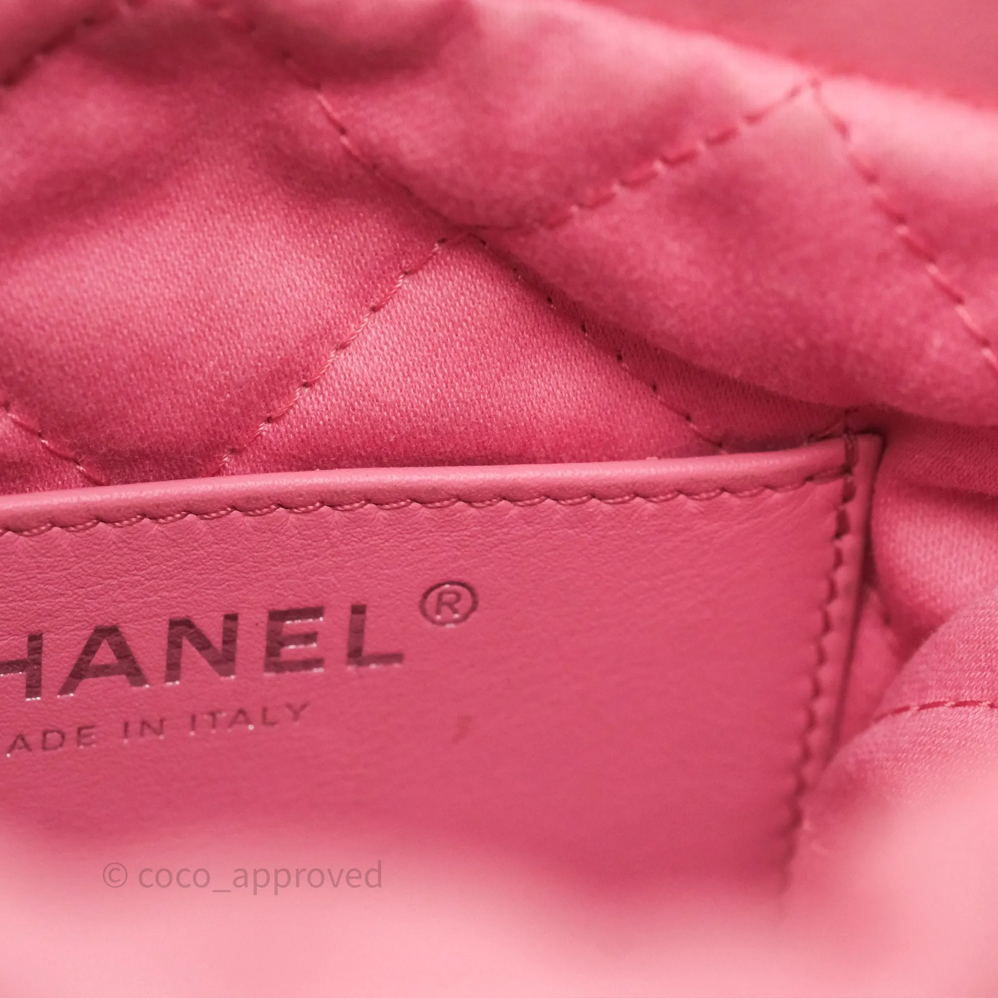 Chanel 22 Mini Bag Pink Shiny Crumpled Calfskin Matte Silver Hardware