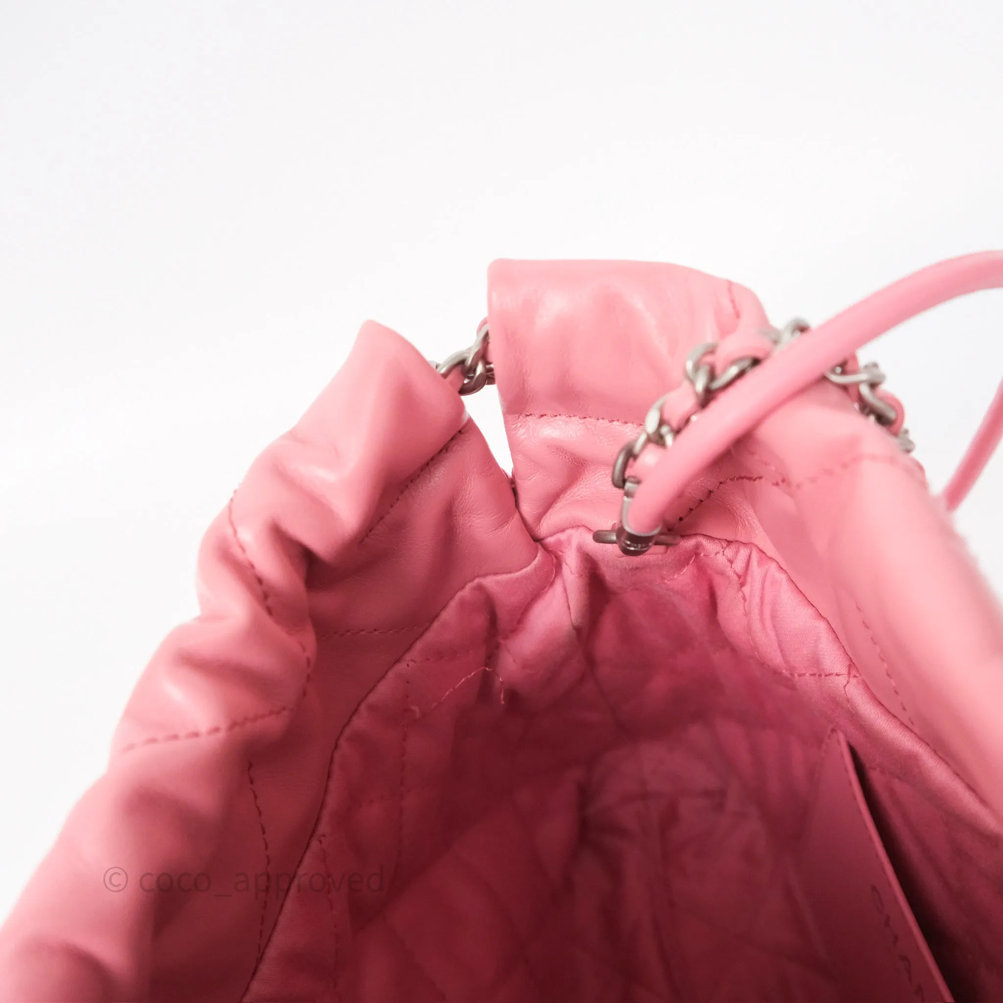 Chanel 22 Mini Bag Pink Shiny Crumpled Calfskin Matte Silver Hardware