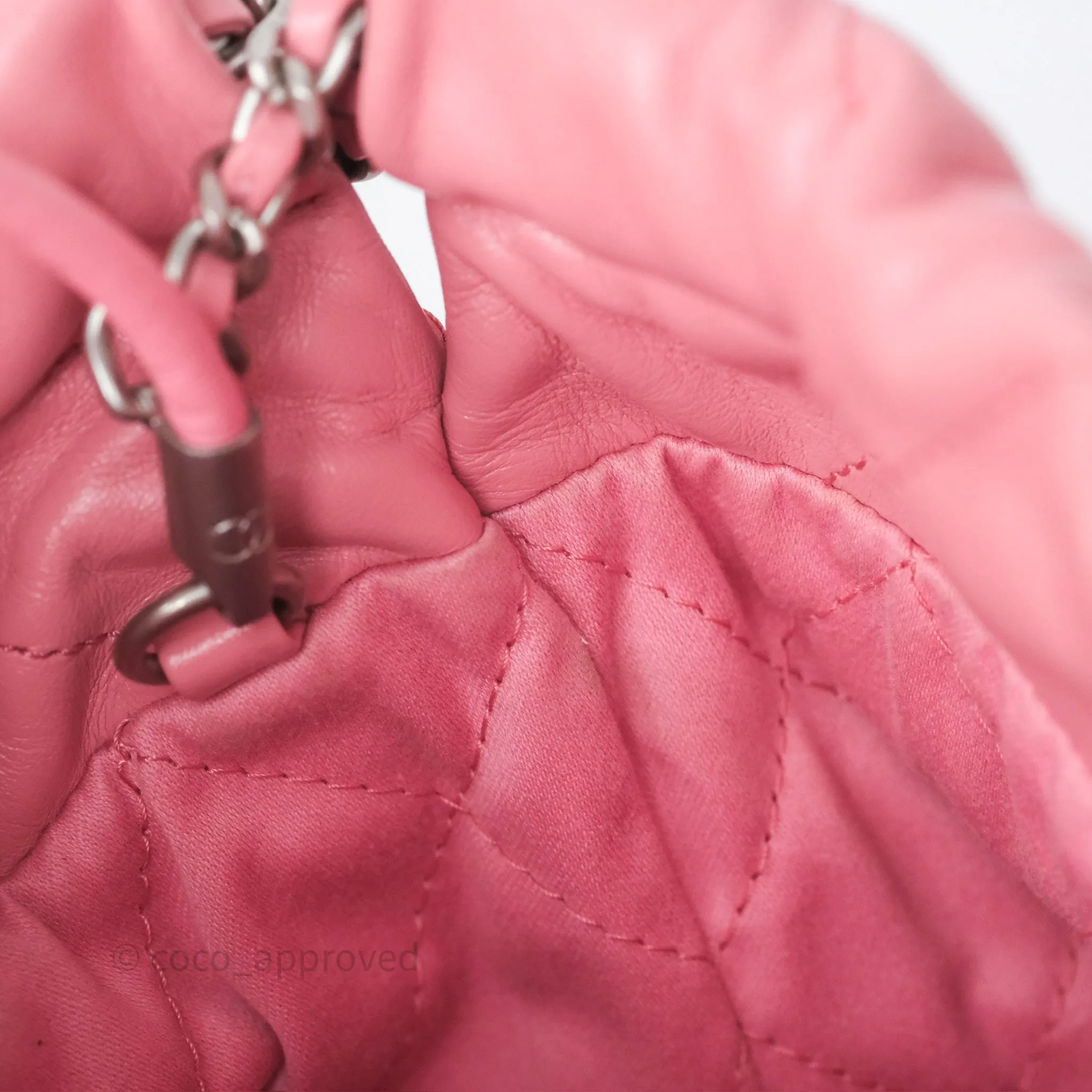 Chanel 22 Mini Bag Pink Shiny Crumpled Calfskin Matte Silver Hardware