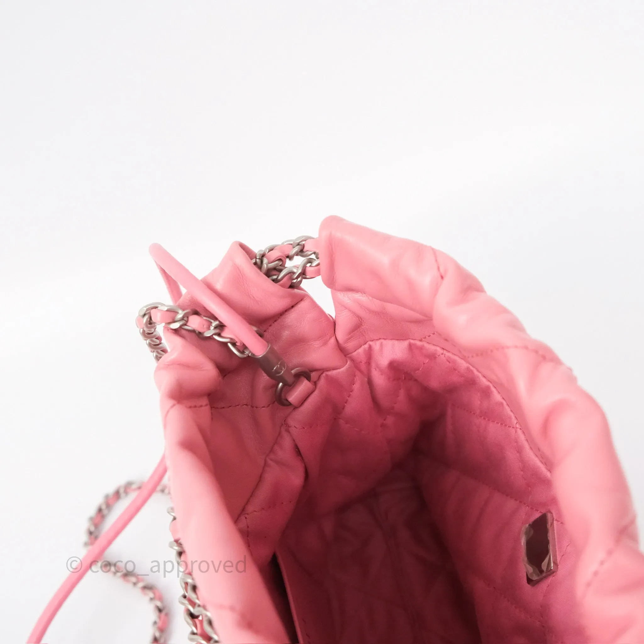 Chanel 22 Mini Bag Pink Shiny Crumpled Calfskin Matte Silver Hardware