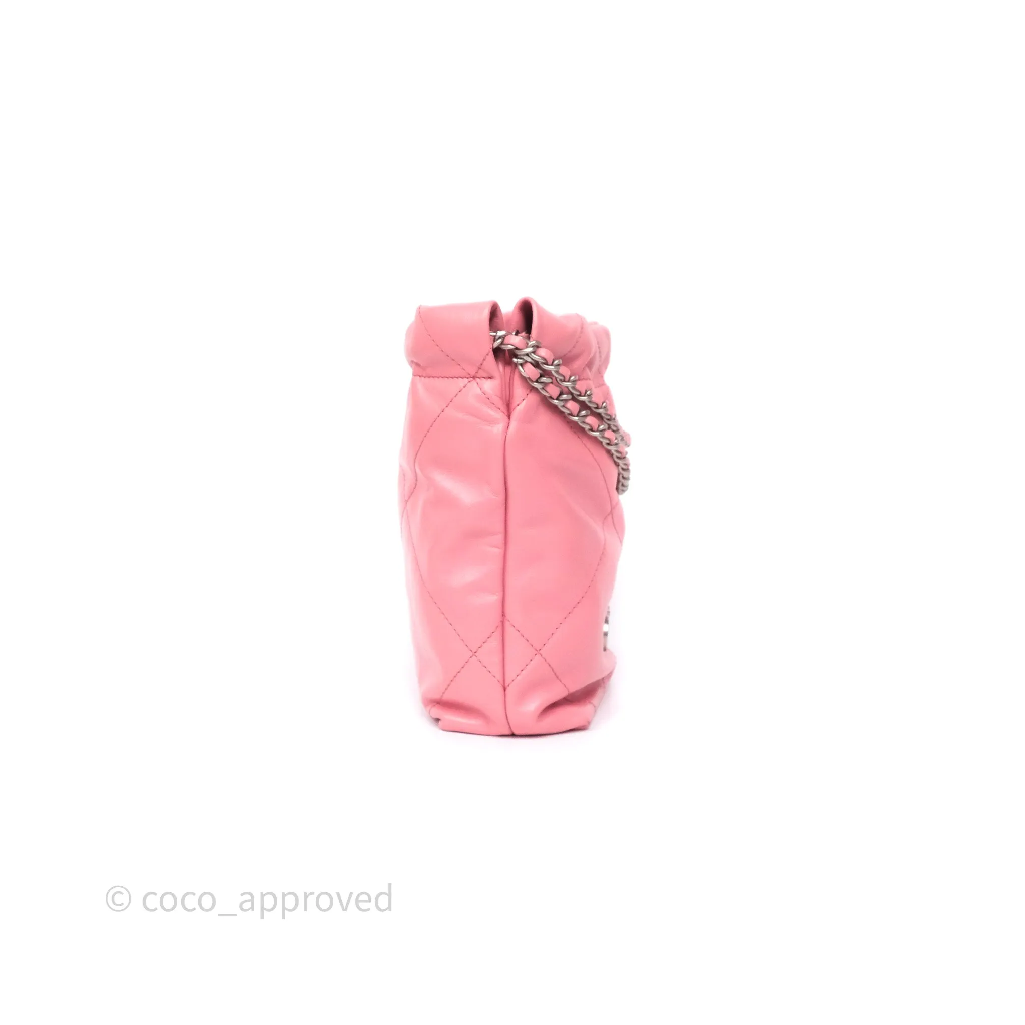 Chanel 22 Mini Bag Pink Shiny Crumpled Calfskin Matte Silver Hardware