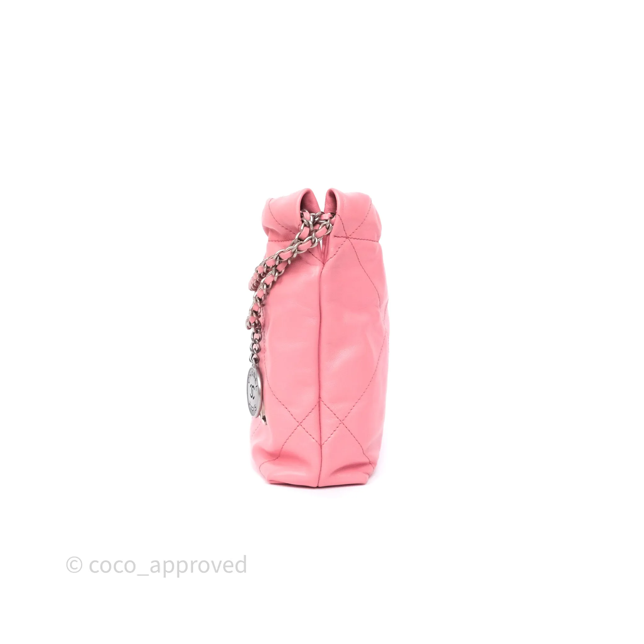 Chanel 22 Mini Bag Pink Shiny Crumpled Calfskin Matte Silver Hardware