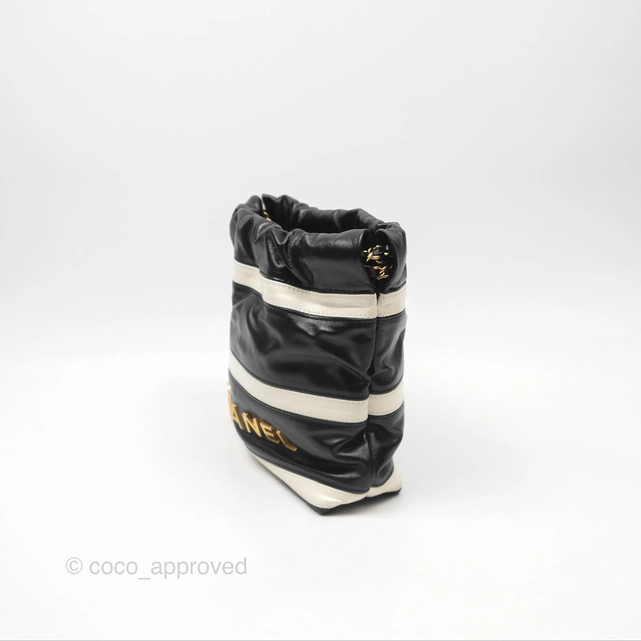 Chanel 22 Mini Bag Striped Black/ White Crumpled Calfskin