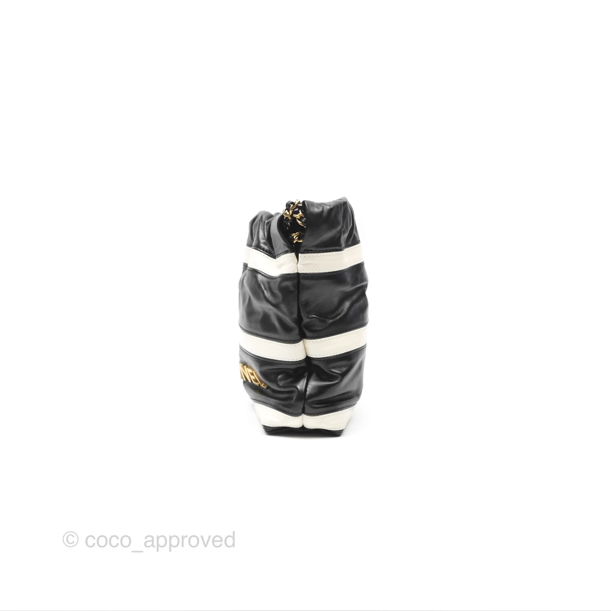 Chanel 22 Mini Bag Striped Black/ White Crumpled Calfskin