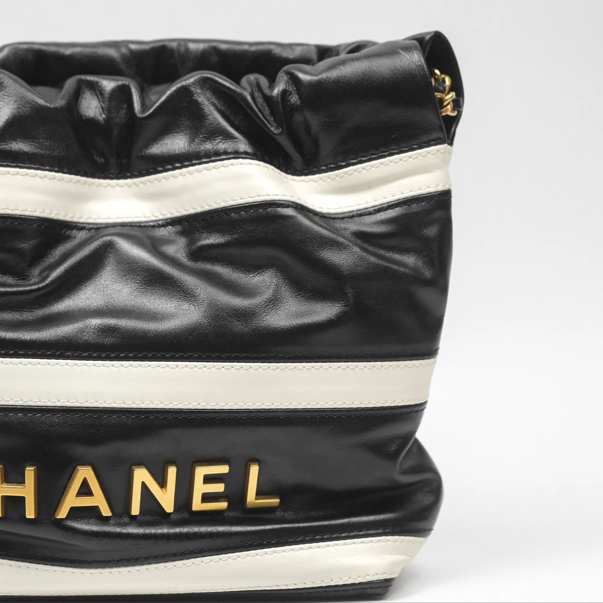 Chanel 22 Mini Bag Striped Black/ White Crumpled Calfskin