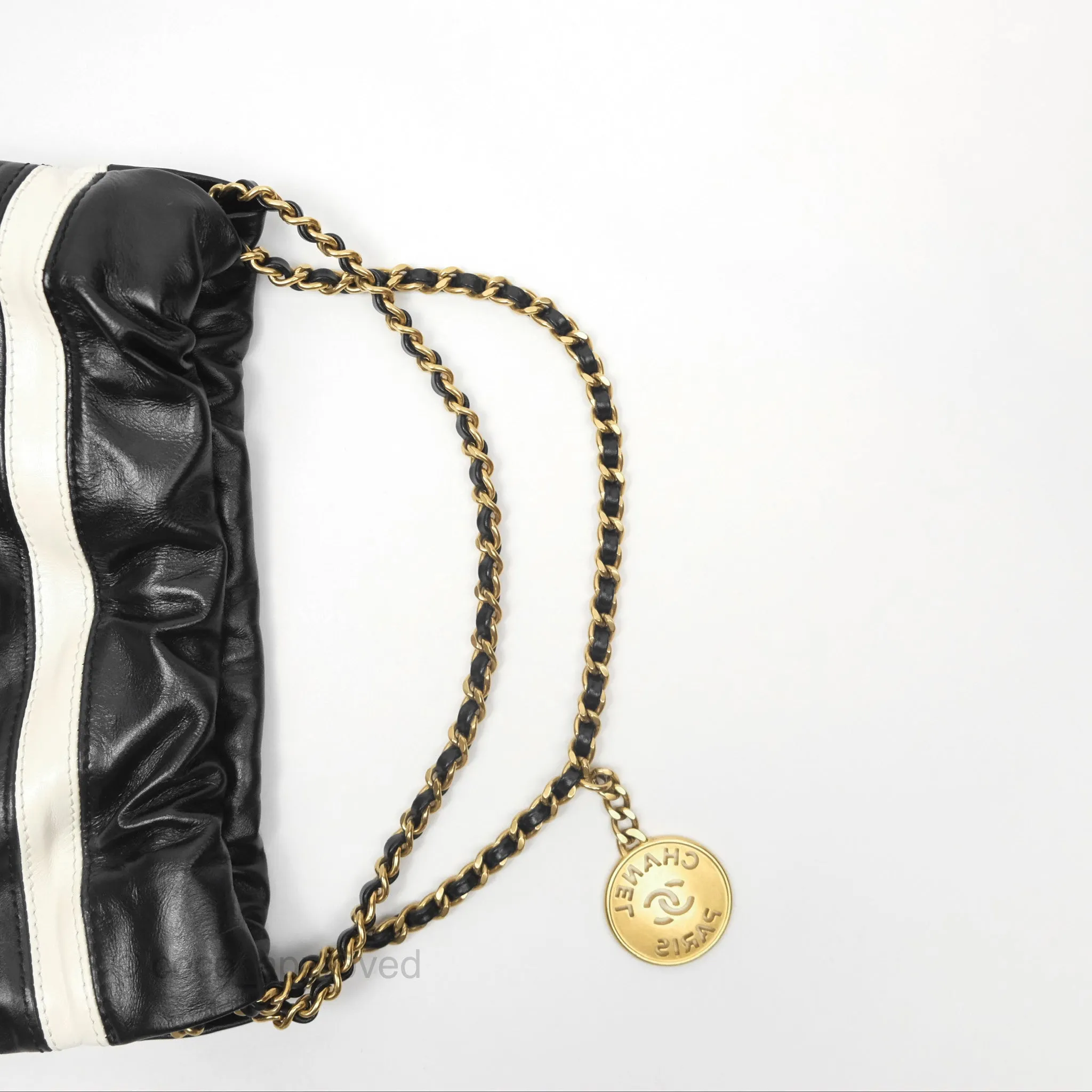 Chanel 22 Mini Bag Striped Black/ White Crumpled Calfskin