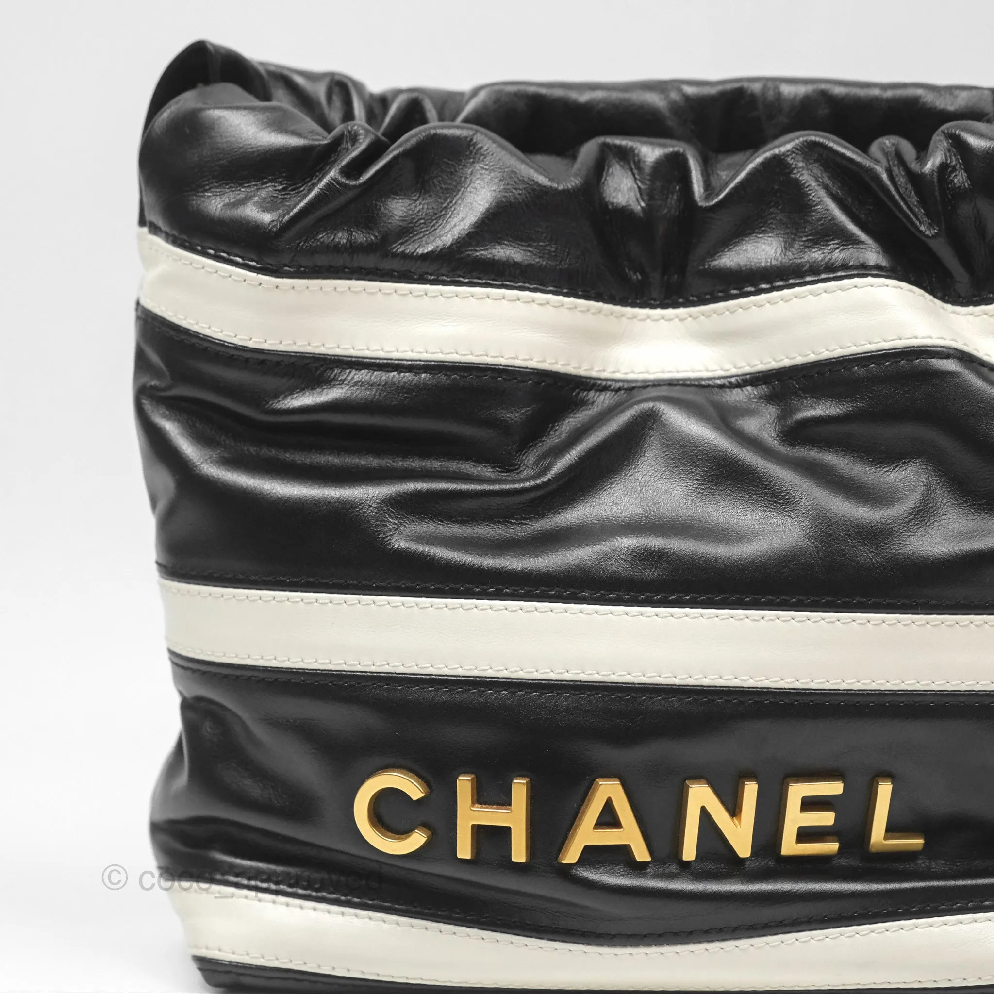 Chanel 22 Mini Bag Striped Black/ White Crumpled Calfskin