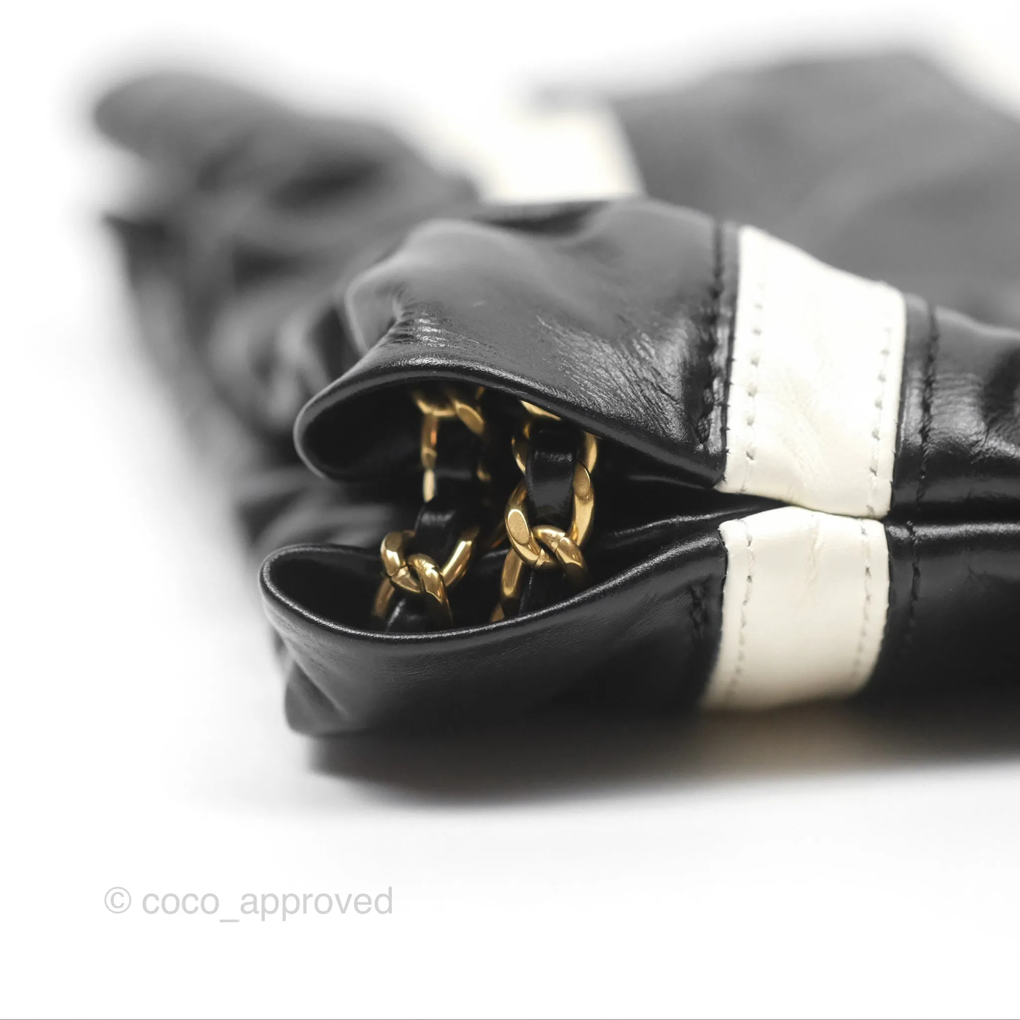 Chanel 22 Mini Bag Striped Black/ White Crumpled Calfskin