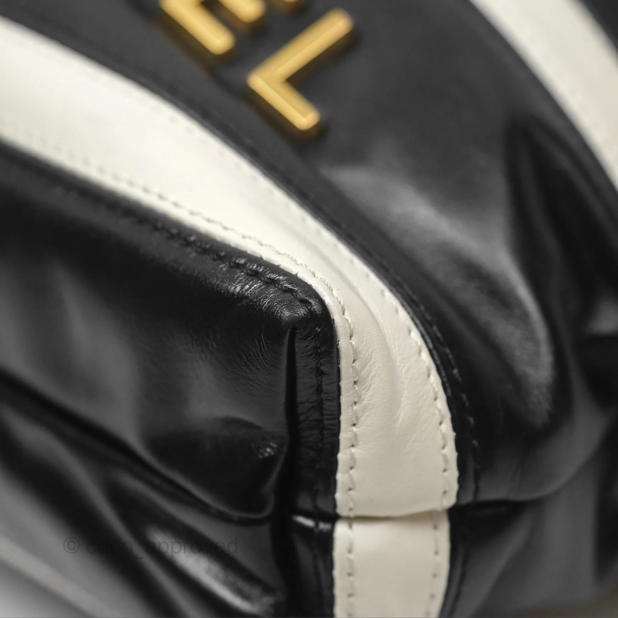 Chanel 22 Mini Bag Striped Black/ White Crumpled Calfskin
