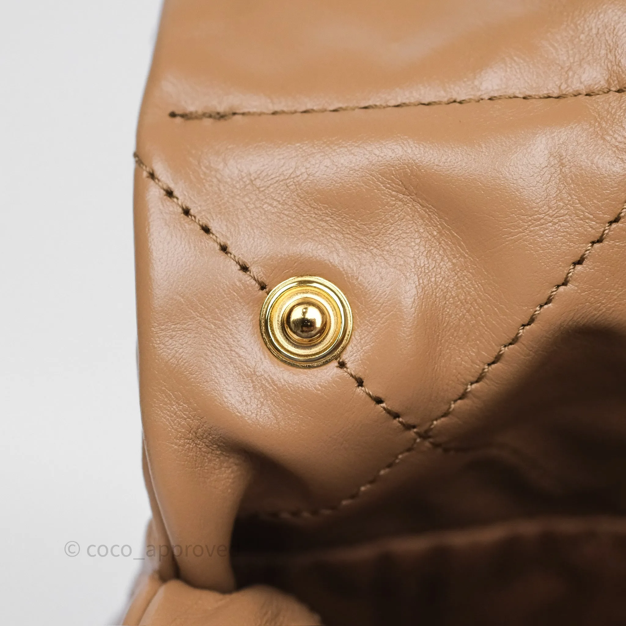 Chanel 22 Small Beige Shiny Calfskin Aged Gold Hardware