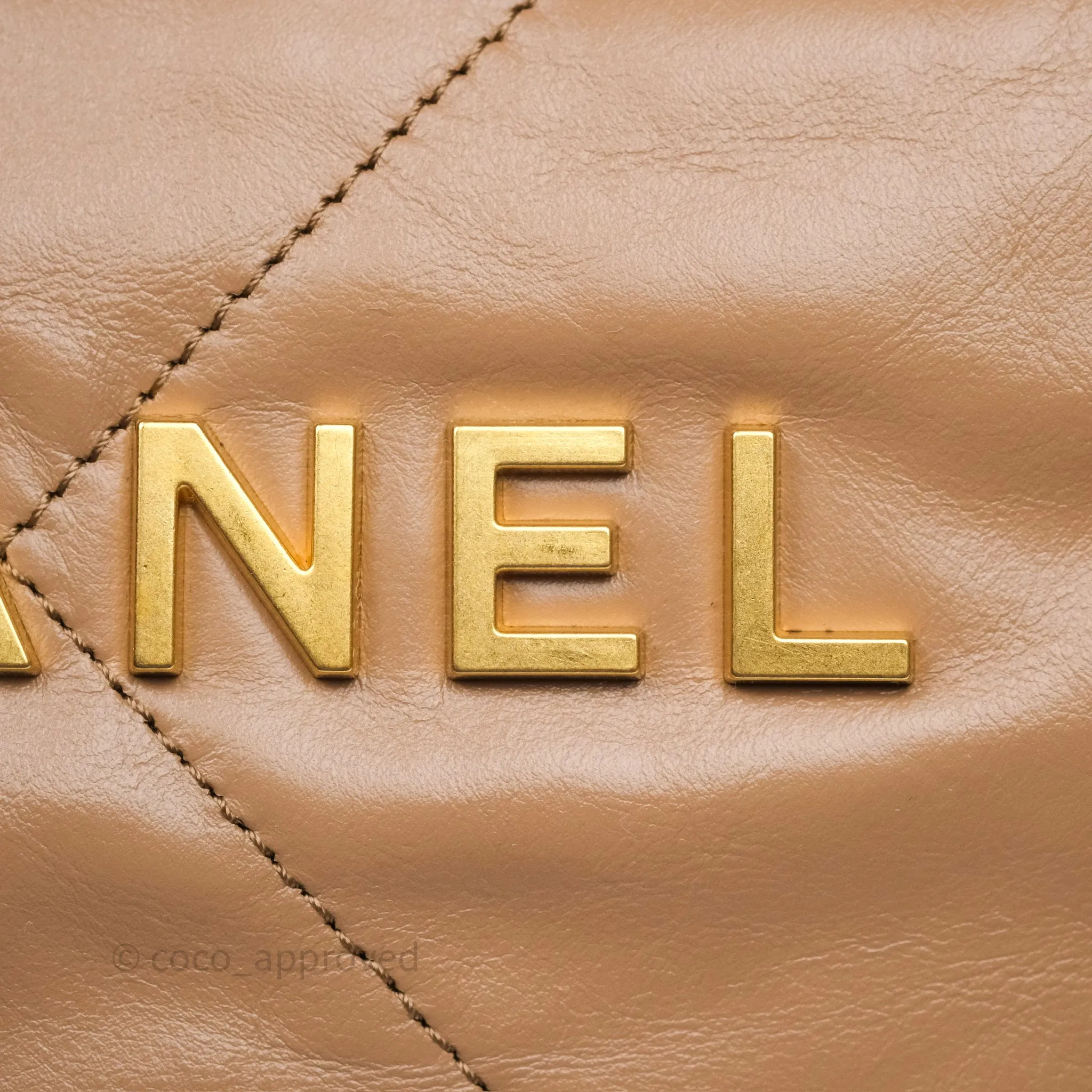 Chanel 22 Small Beige Shiny Calfskin Aged Gold Hardware