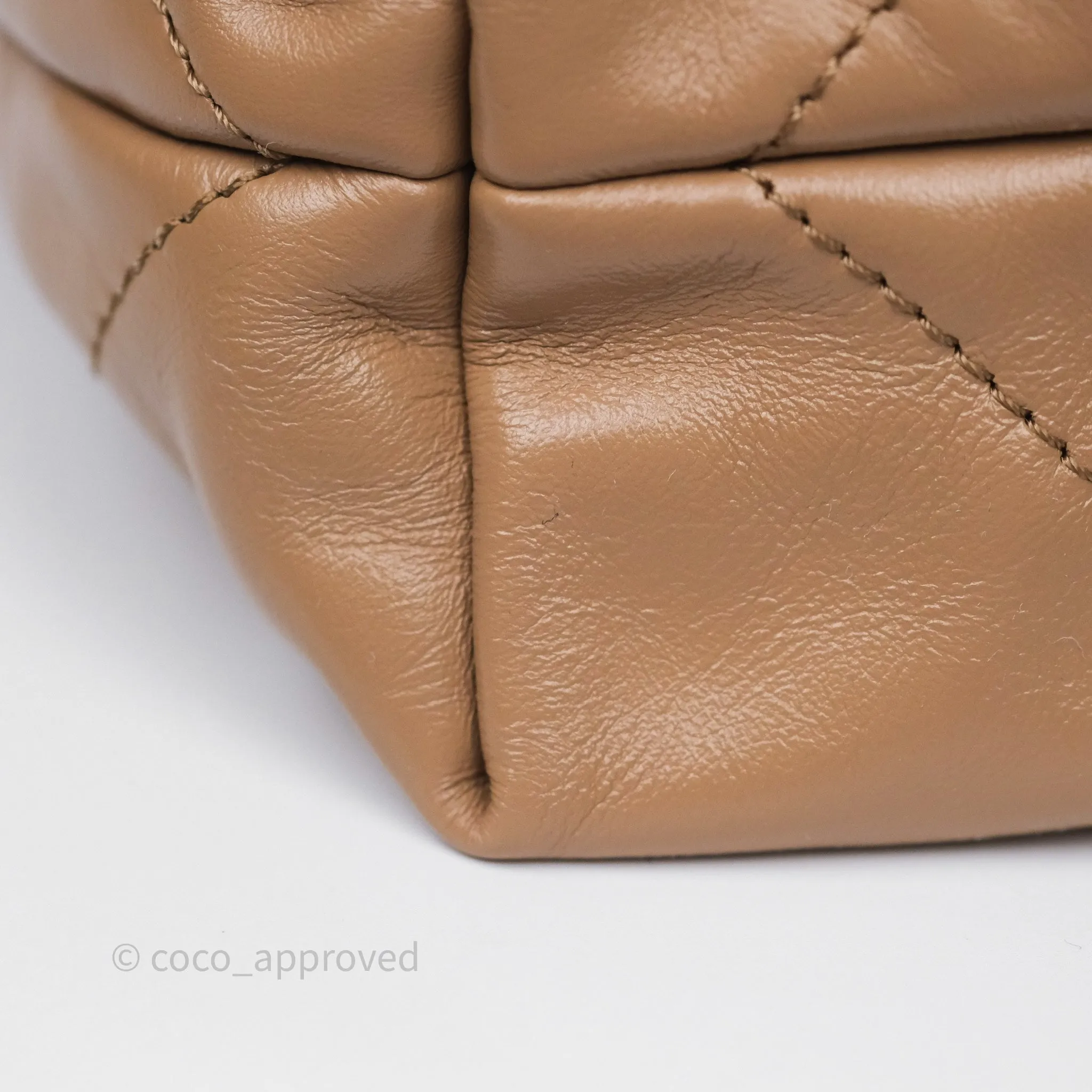 Chanel 22 Small Beige Shiny Calfskin Aged Gold Hardware