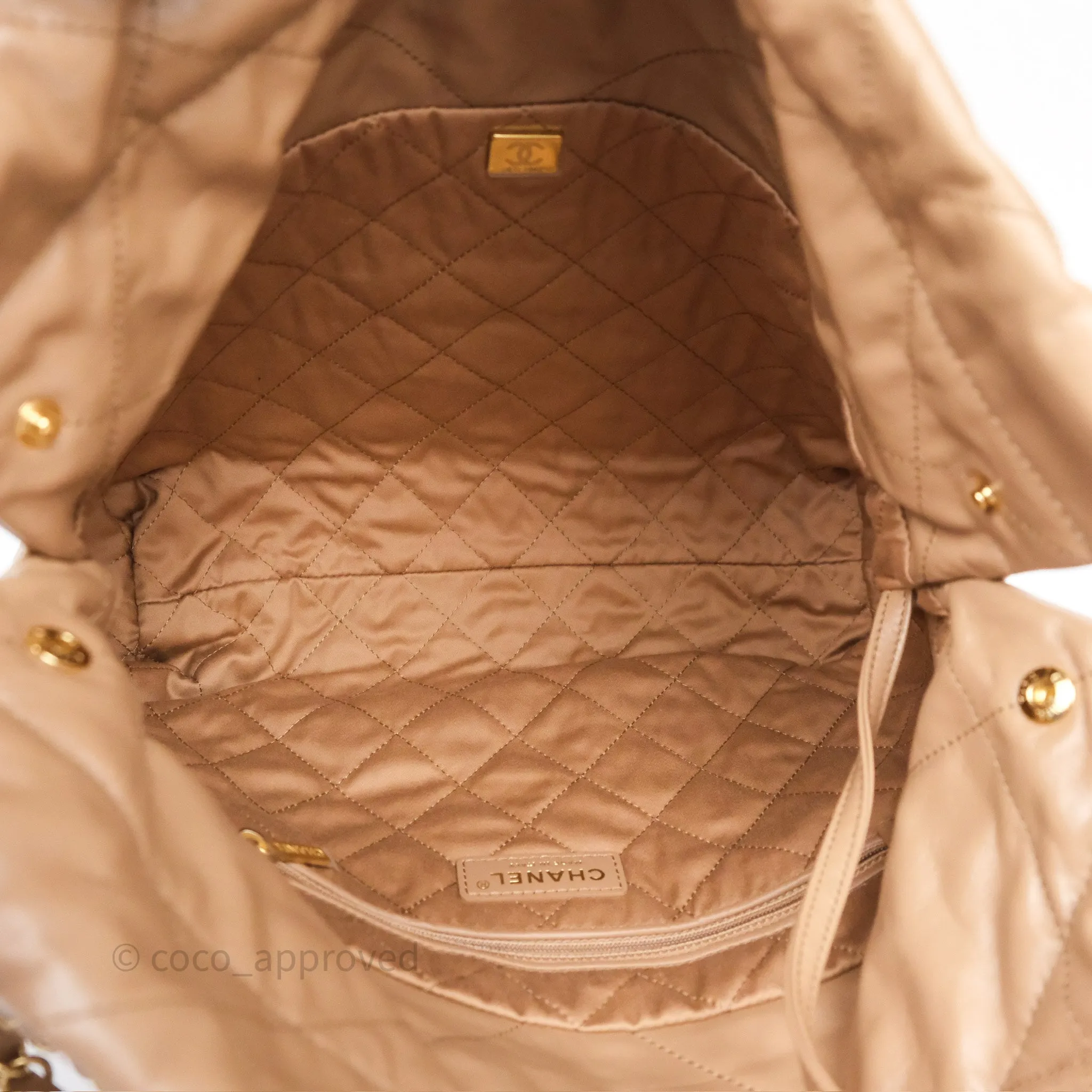 Chanel 22 Small Beige Shiny Calfskin Aged Gold Hardware