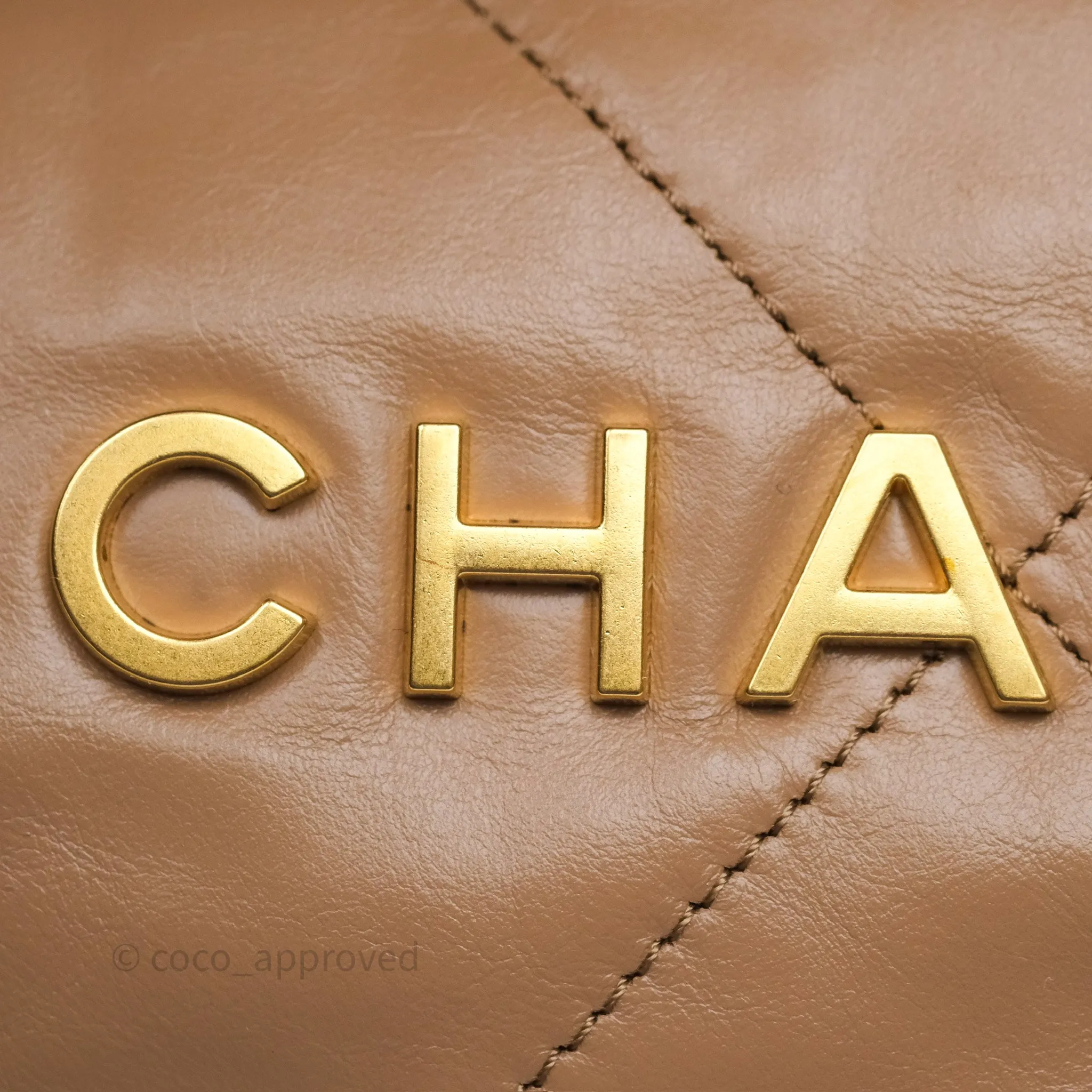 Chanel 22 Small Beige Shiny Calfskin Aged Gold Hardware