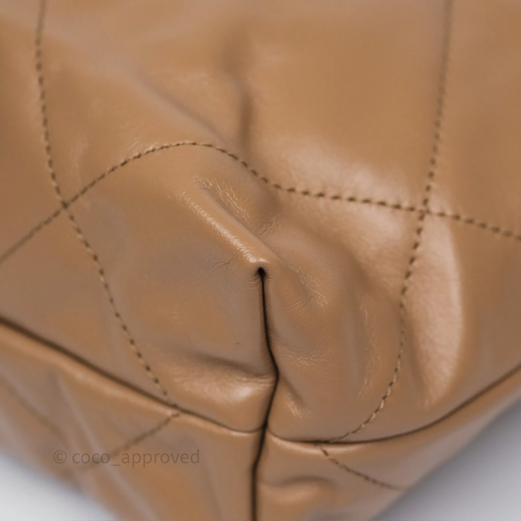 Chanel 22 Small Beige Shiny Calfskin Aged Gold Hardware
