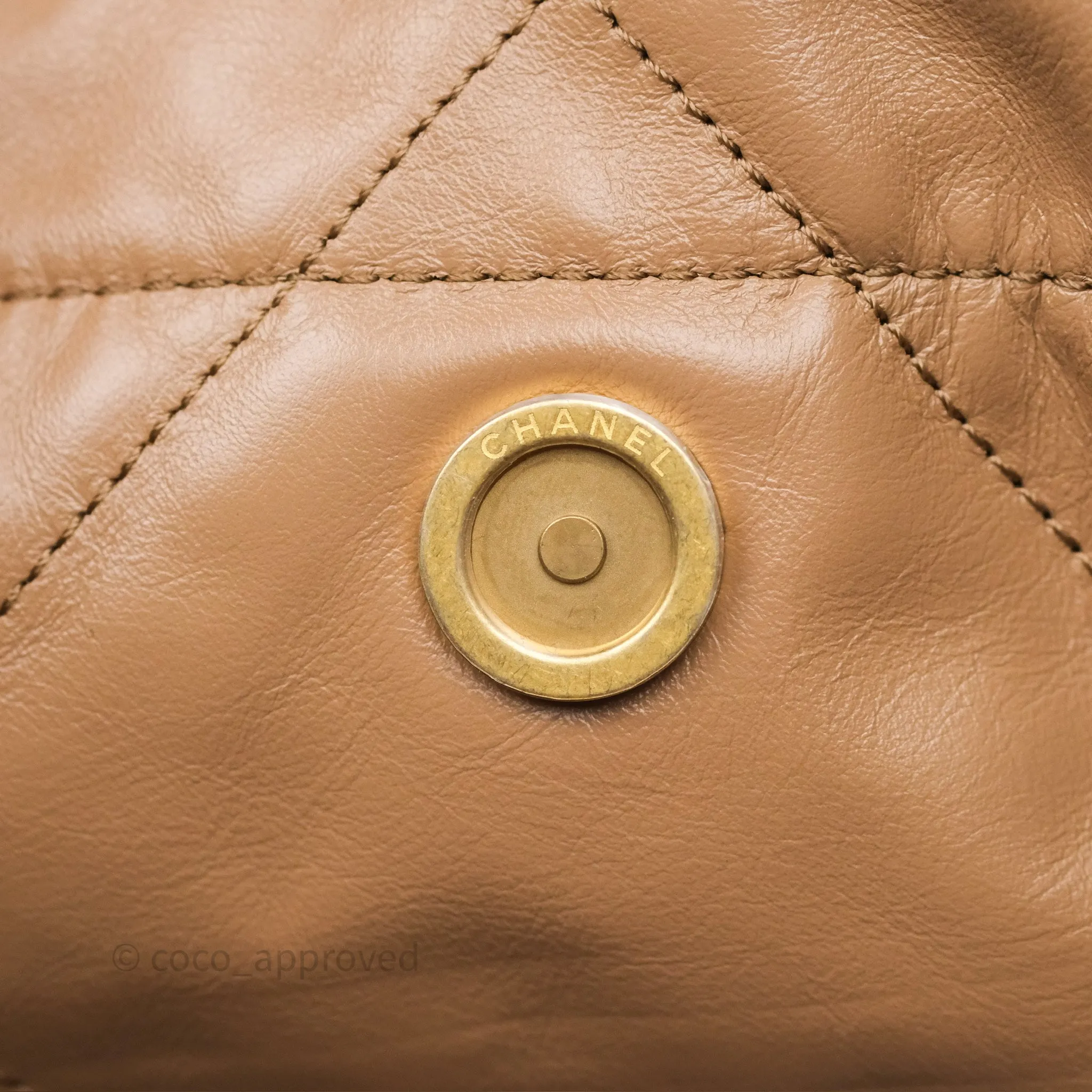 Chanel 22 Small Beige Shiny Calfskin Aged Gold Hardware