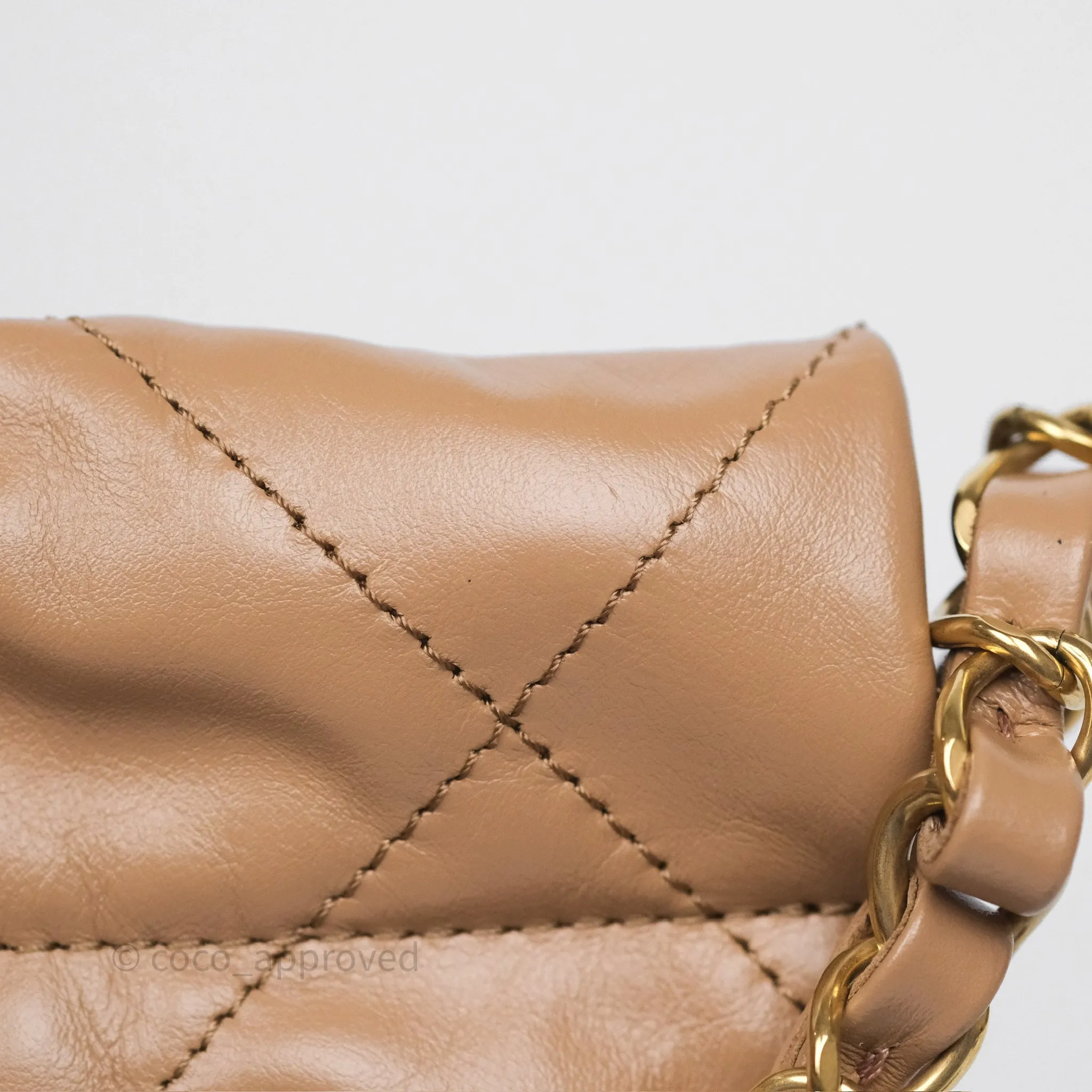 Chanel 22 Small Beige Shiny Calfskin Aged Gold Hardware