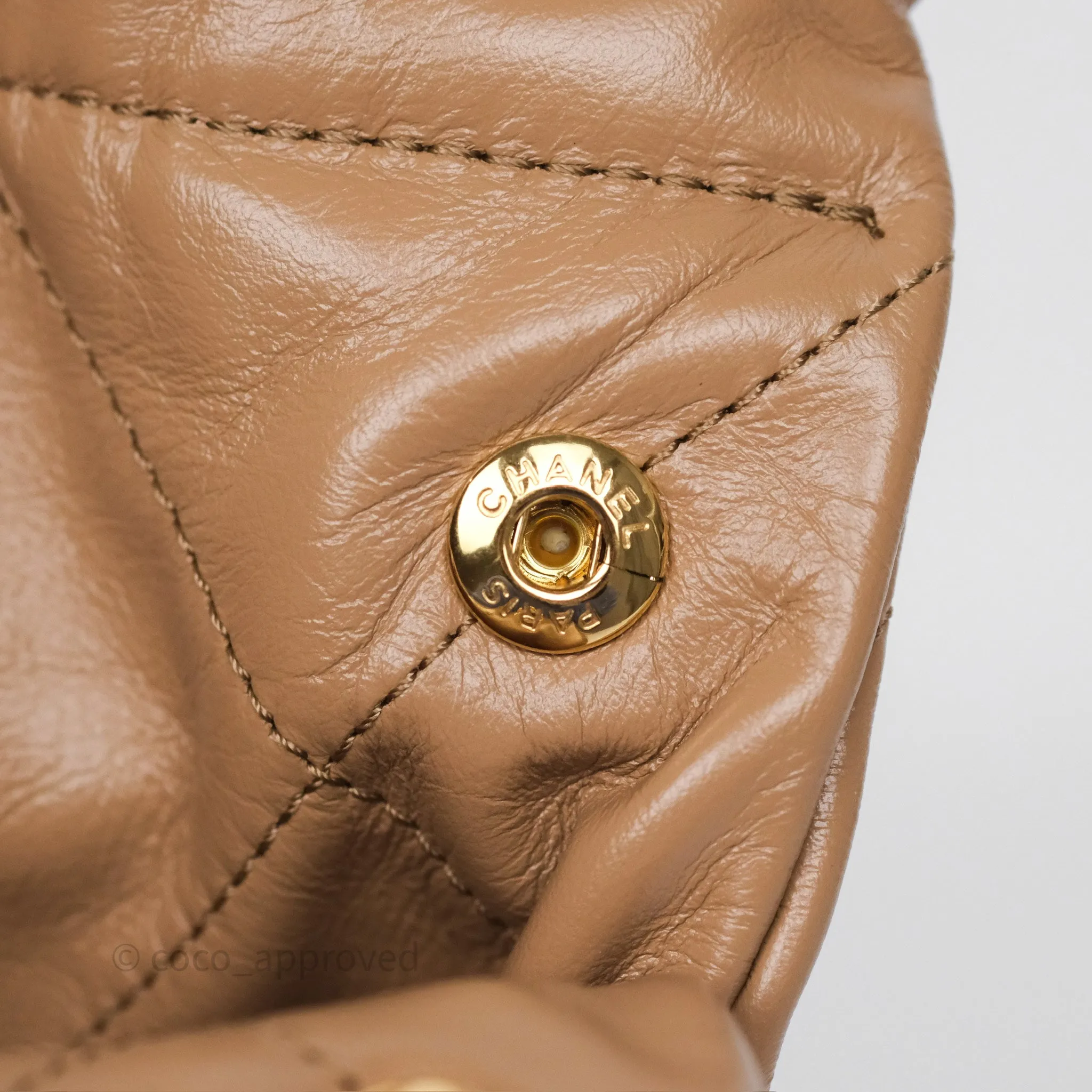 Chanel 22 Small Beige Shiny Calfskin Aged Gold Hardware