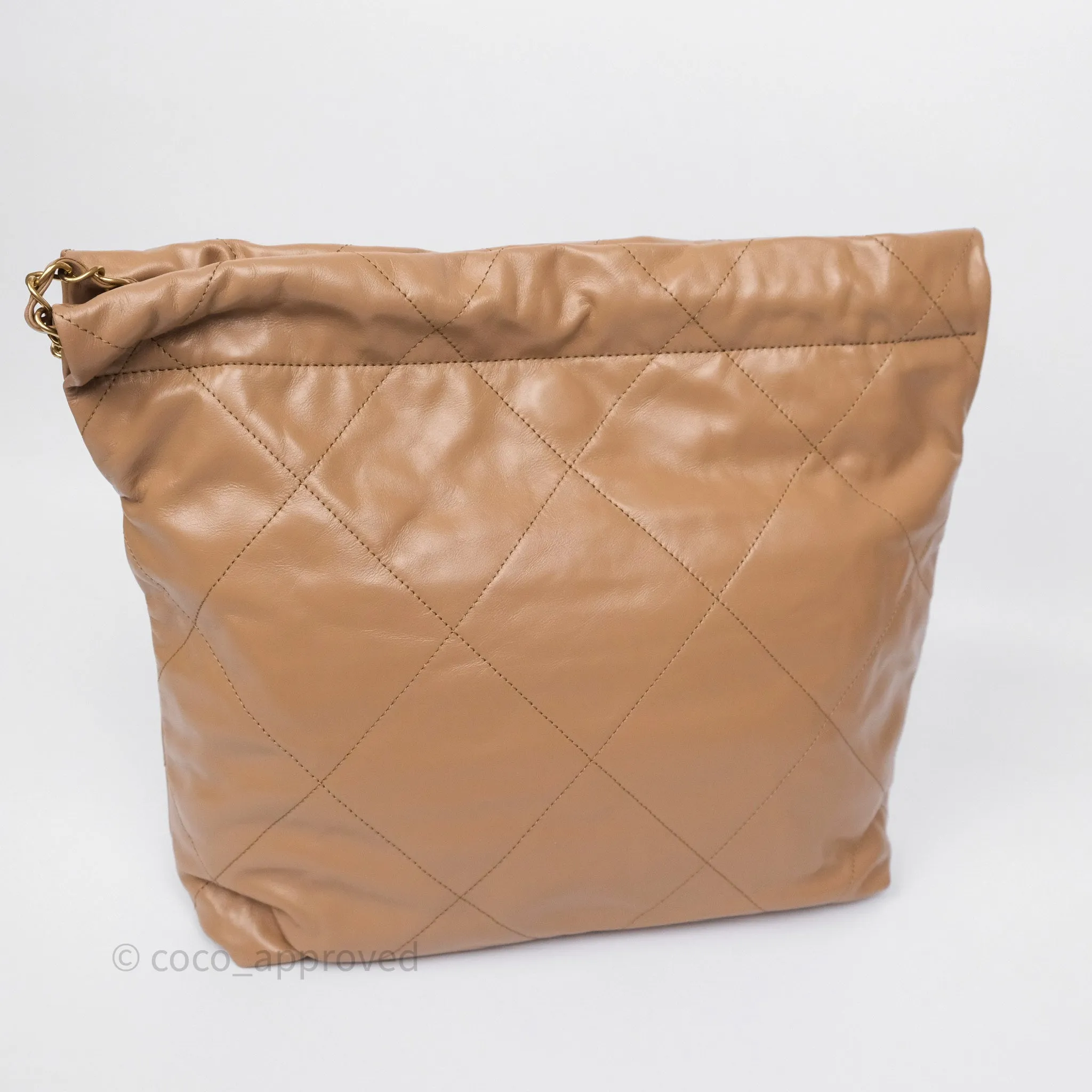 Chanel 22 Small Beige Shiny Calfskin Aged Gold Hardware