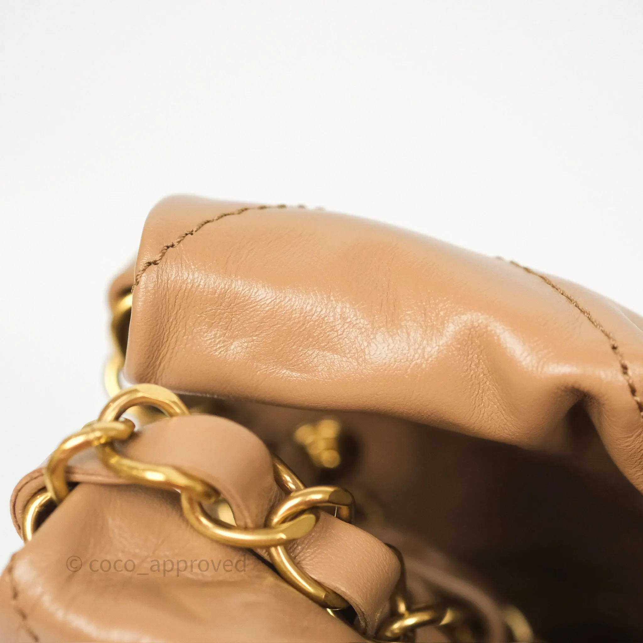 Chanel 22 Small Beige Shiny Calfskin Aged Gold Hardware