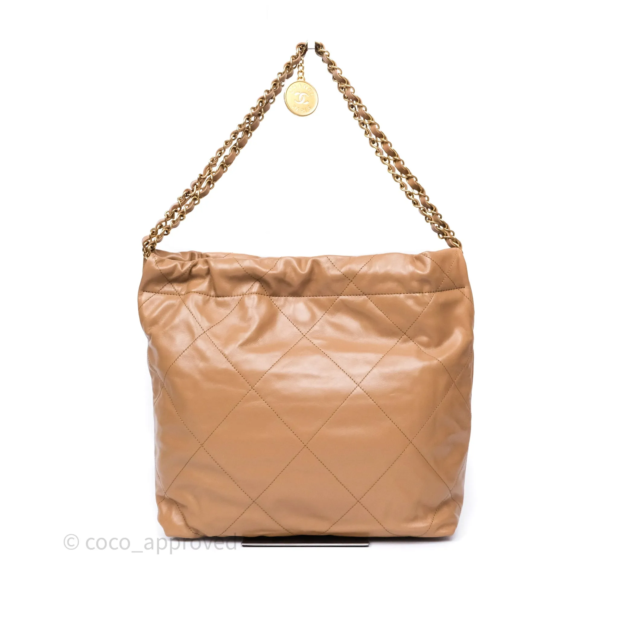 Chanel 22 Small Beige Shiny Calfskin Aged Gold Hardware