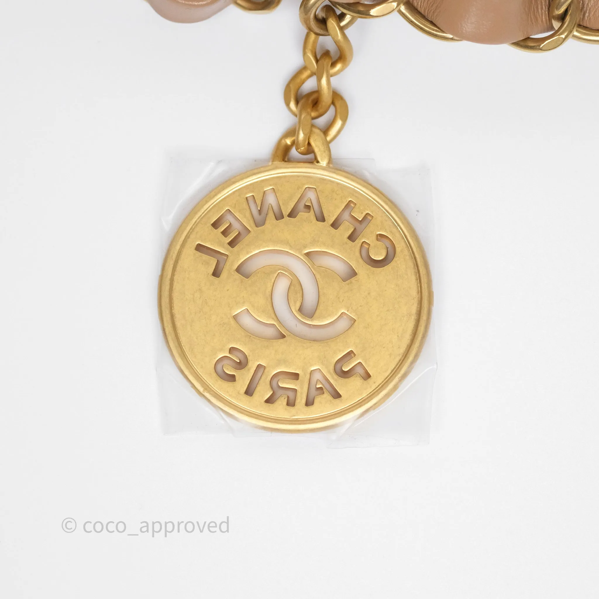 Chanel 22 Small Beige Shiny Calfskin Aged Gold Hardware