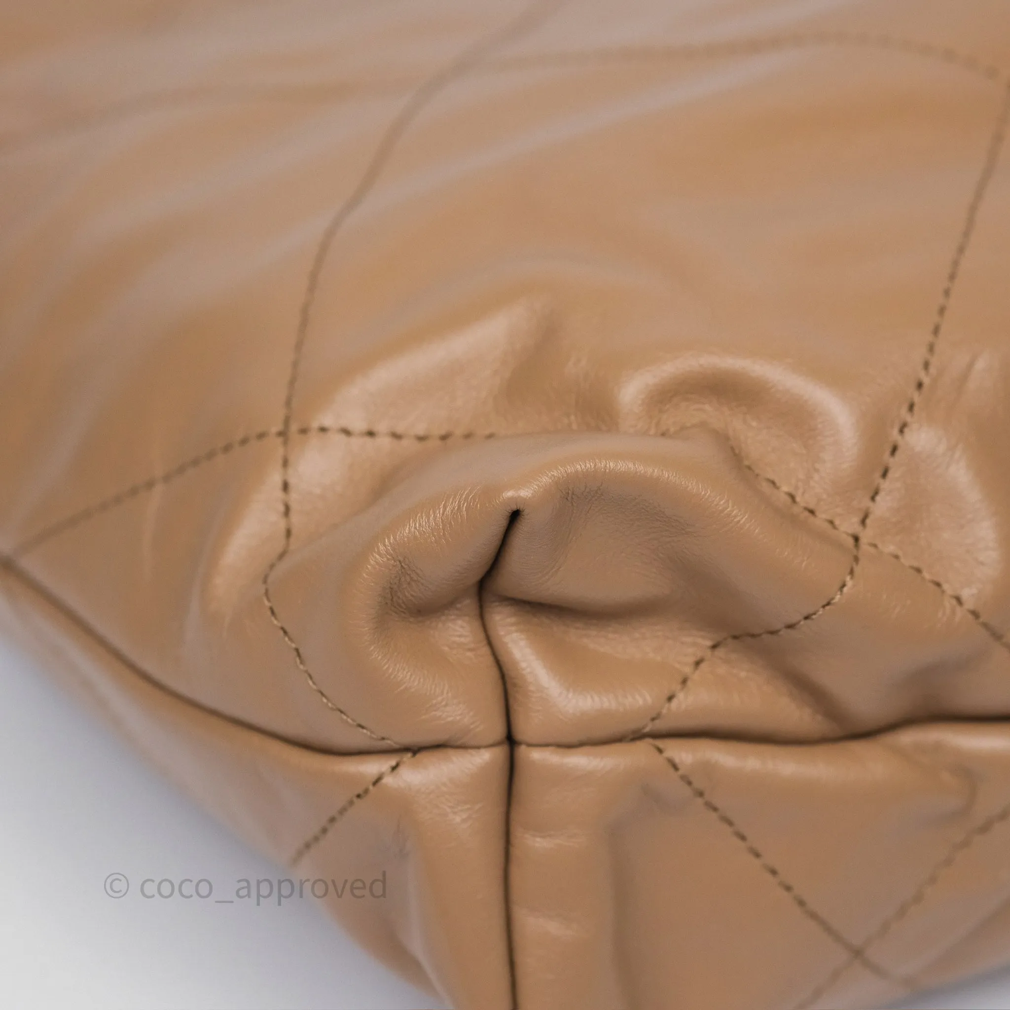 Chanel 22 Small Beige Shiny Calfskin Aged Gold Hardware