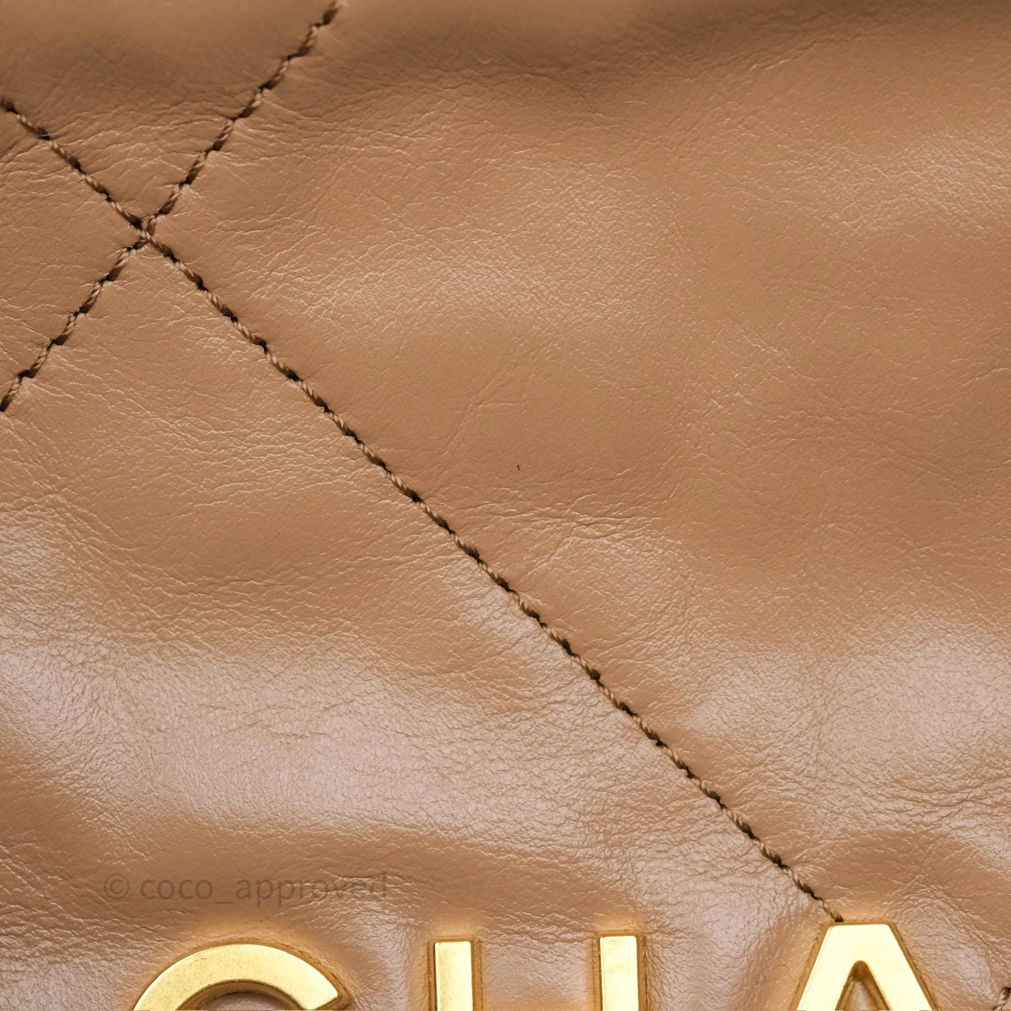 Chanel 22 Small Beige Shiny Calfskin Aged Gold Hardware