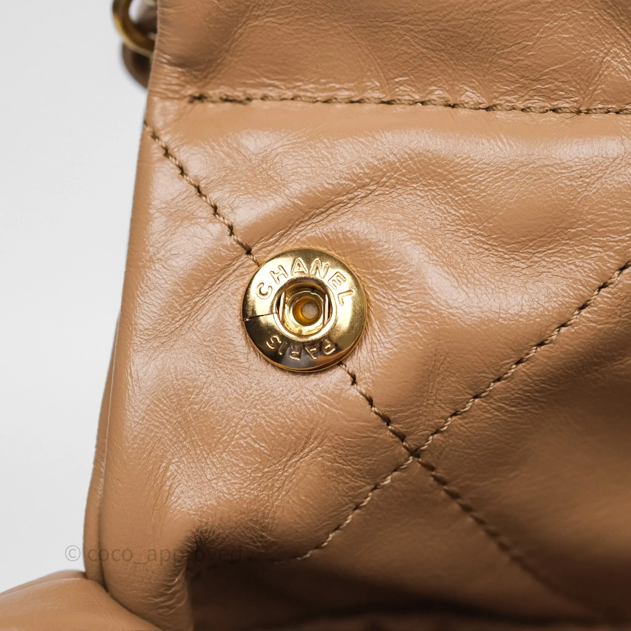 Chanel 22 Small Beige Shiny Calfskin Aged Gold Hardware