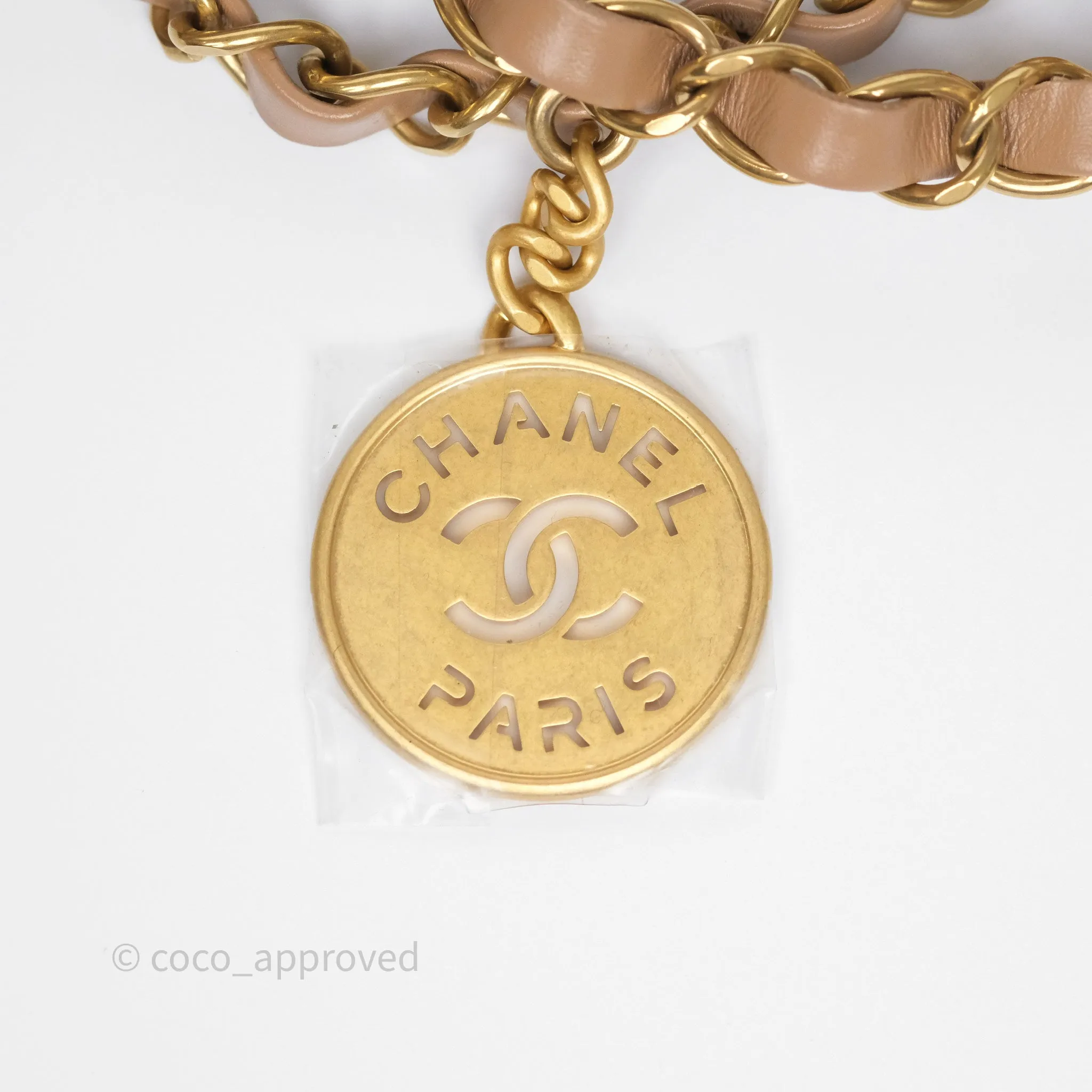 Chanel 22 Small Beige Shiny Calfskin Aged Gold Hardware
