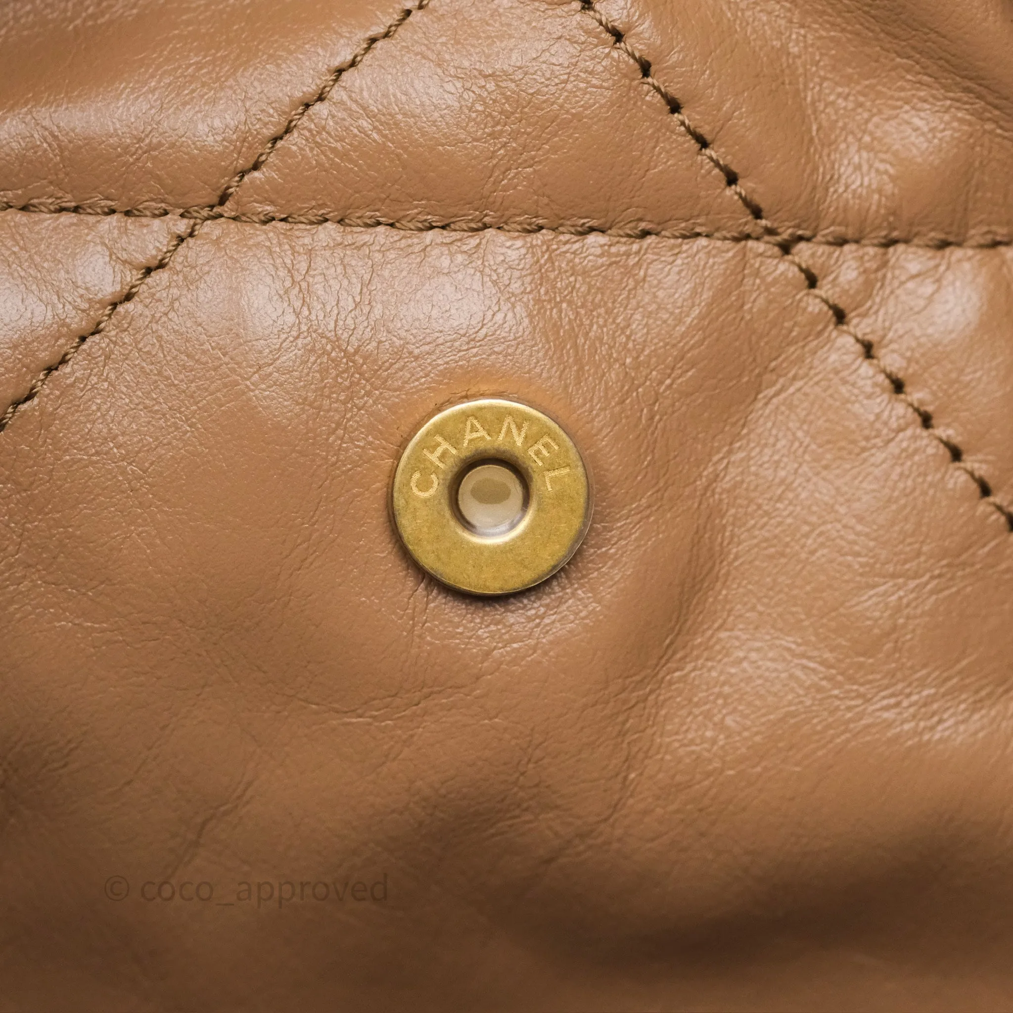 Chanel 22 Small Beige Shiny Calfskin Aged Gold Hardware