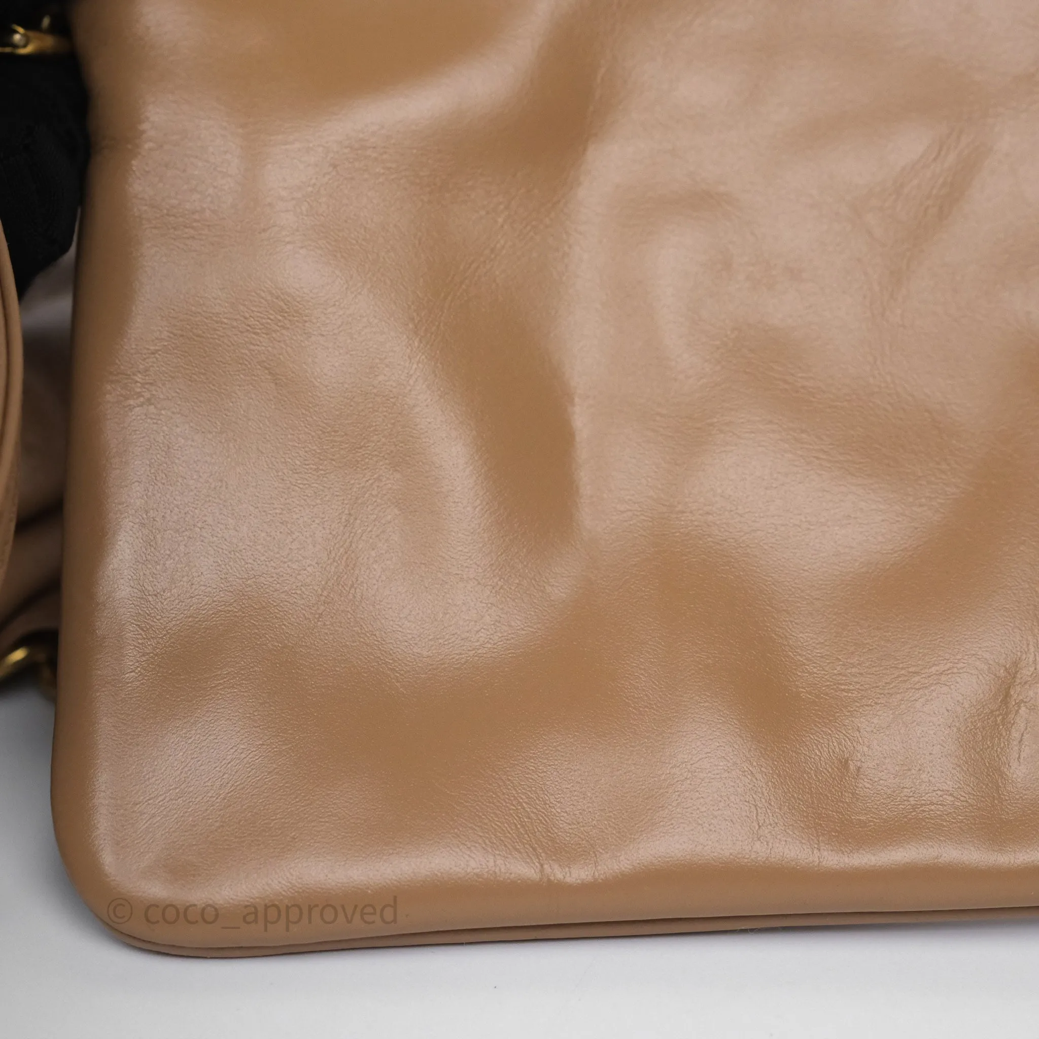 Chanel 22 Small Beige Shiny Calfskin Aged Gold Hardware