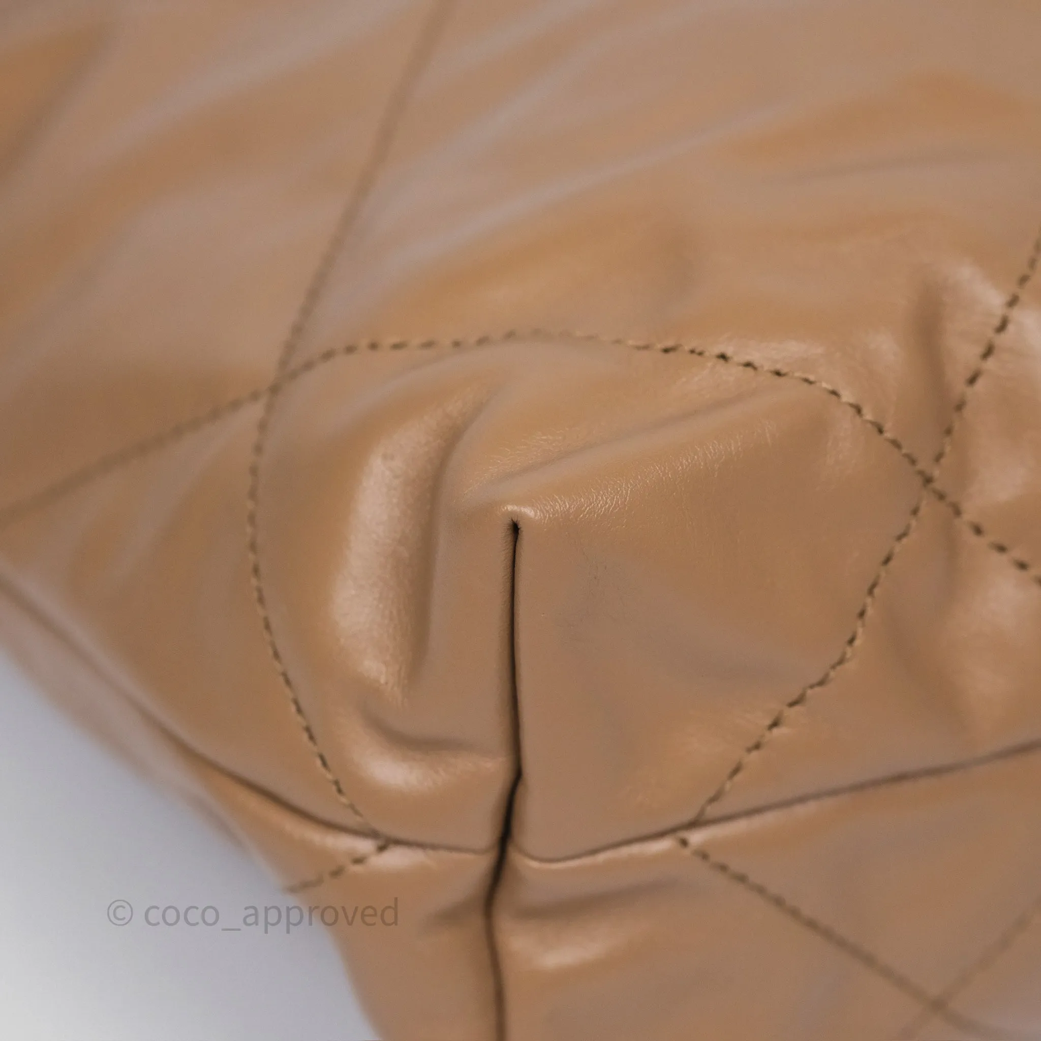 Chanel 22 Small Beige Shiny Calfskin Aged Gold Hardware