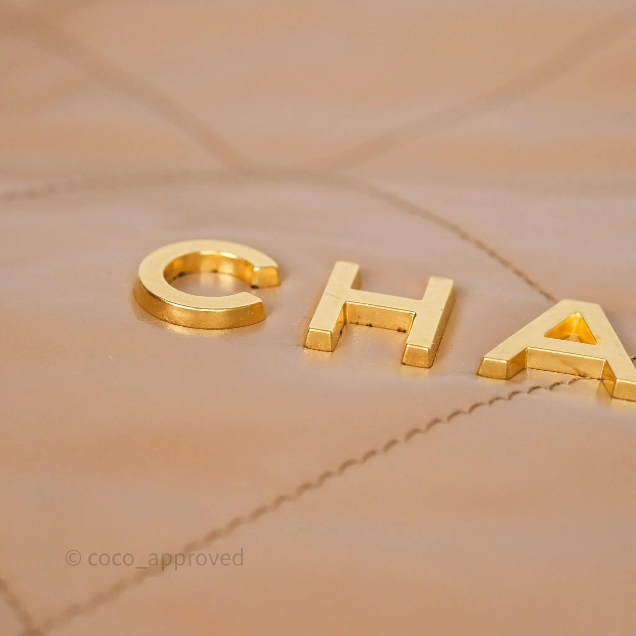 Chanel 22 Small Beige Shiny Calfskin Aged Gold Hardware