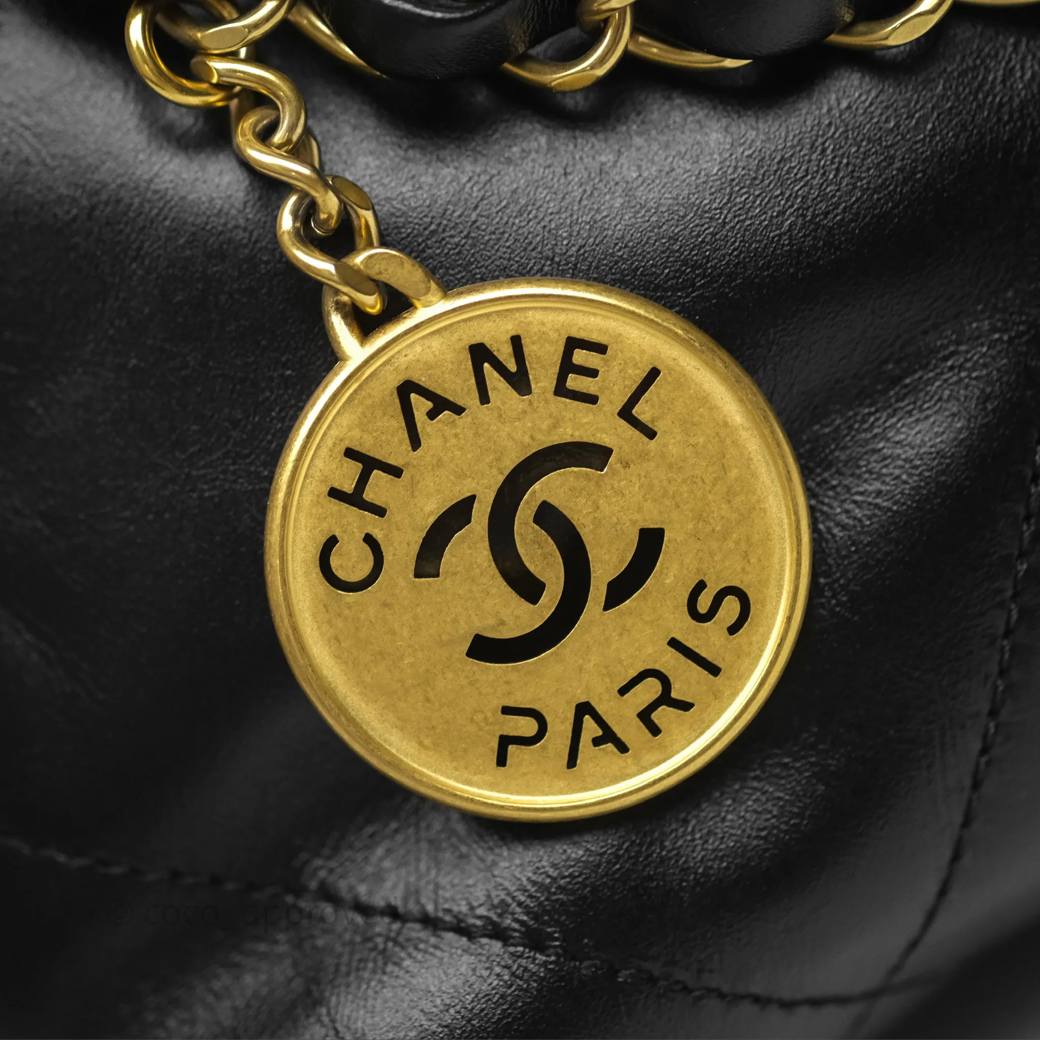 Chanel 22 Small Black Shiny Calfskin Aged Gold Hardware