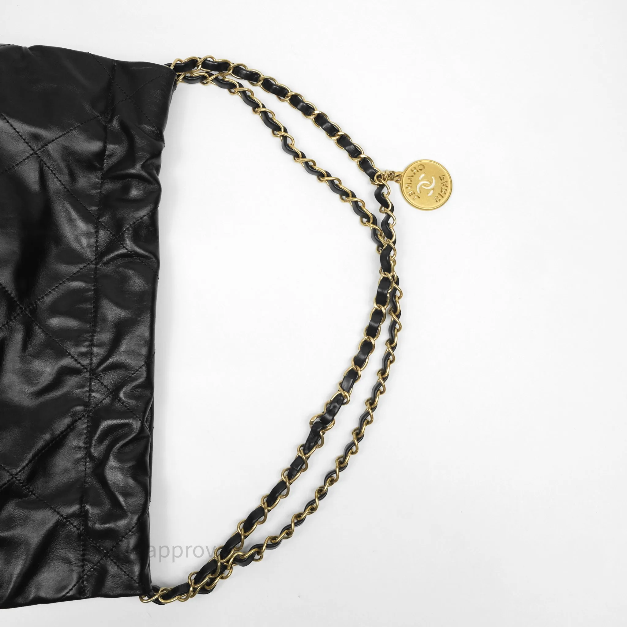 Chanel 22 Small Black Shiny Calfskin Aged Gold Hardware