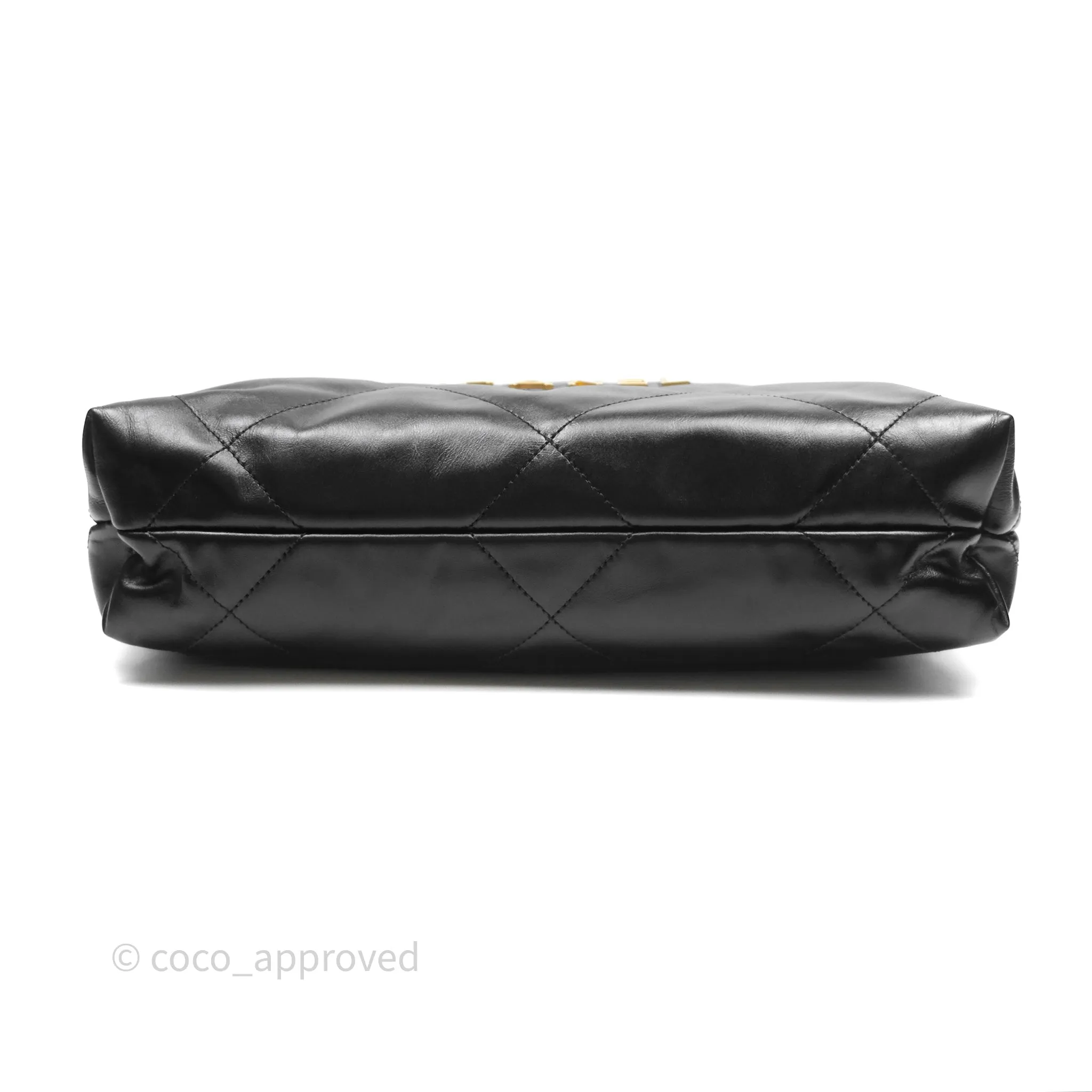 Chanel 22 Small Black Shiny Calfskin Aged Gold Hardware