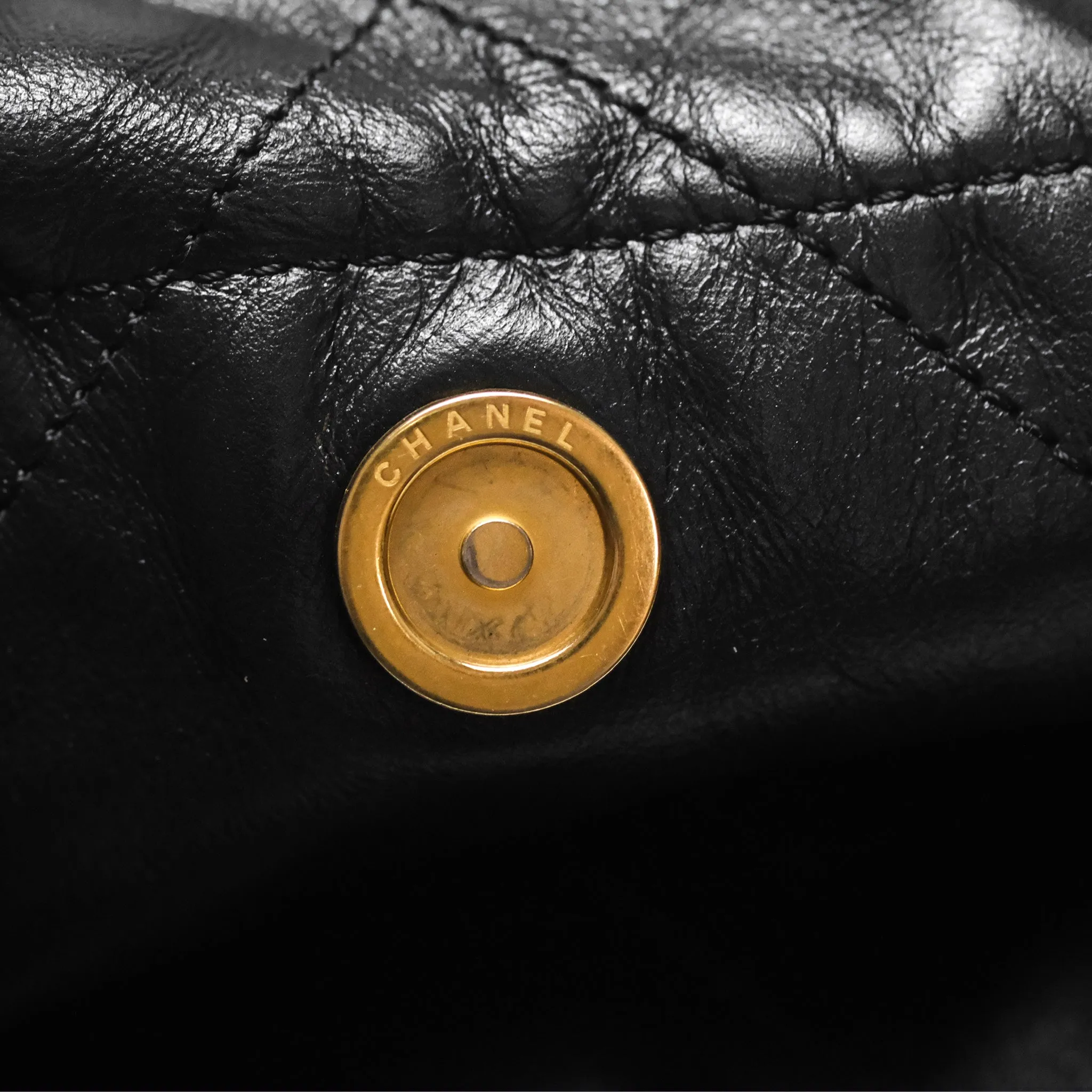 Chanel 22 Small Black Shiny Calfskin Aged Gold Hardware